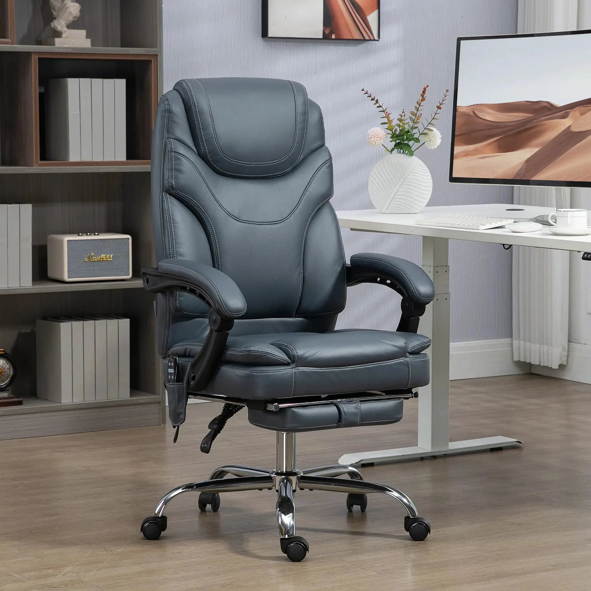 Premium Faux Leather Heated Massage Office Chair with 6-Point Vibration System - Black & Brown Options - Perfect for Home Office, Gaming, and Relaxation
