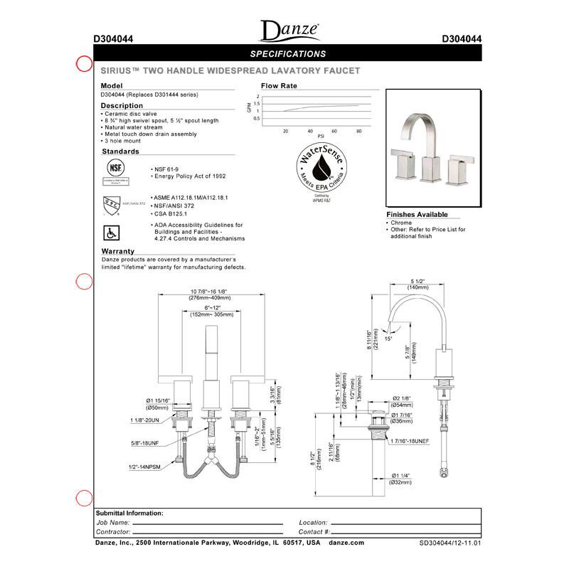 Danze Sirius Chrome Modern Gooseneck Widespread Bathroom Faucet - Sleek Design for Vanity Sink, Perfect for Contemporary Bathroom Remodeling and Home Upgrade