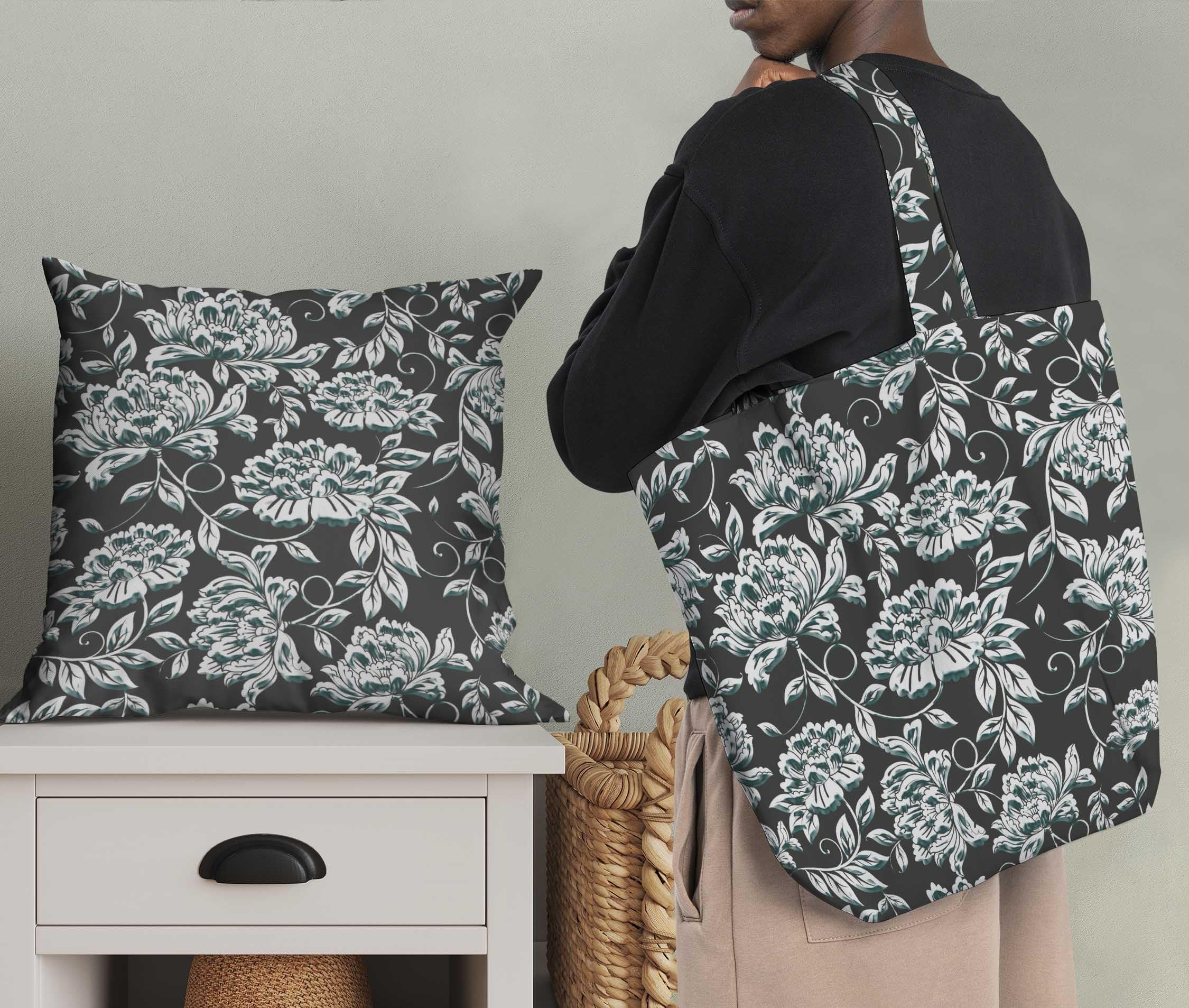 Soimoi Moss Georgette Gray Fabric by The Yard - 42 Inch Wide Printed Fabric with Artistic Leaf & Floral Design for Dresses, Curtains, DIY Crafts & Home Decor Projects