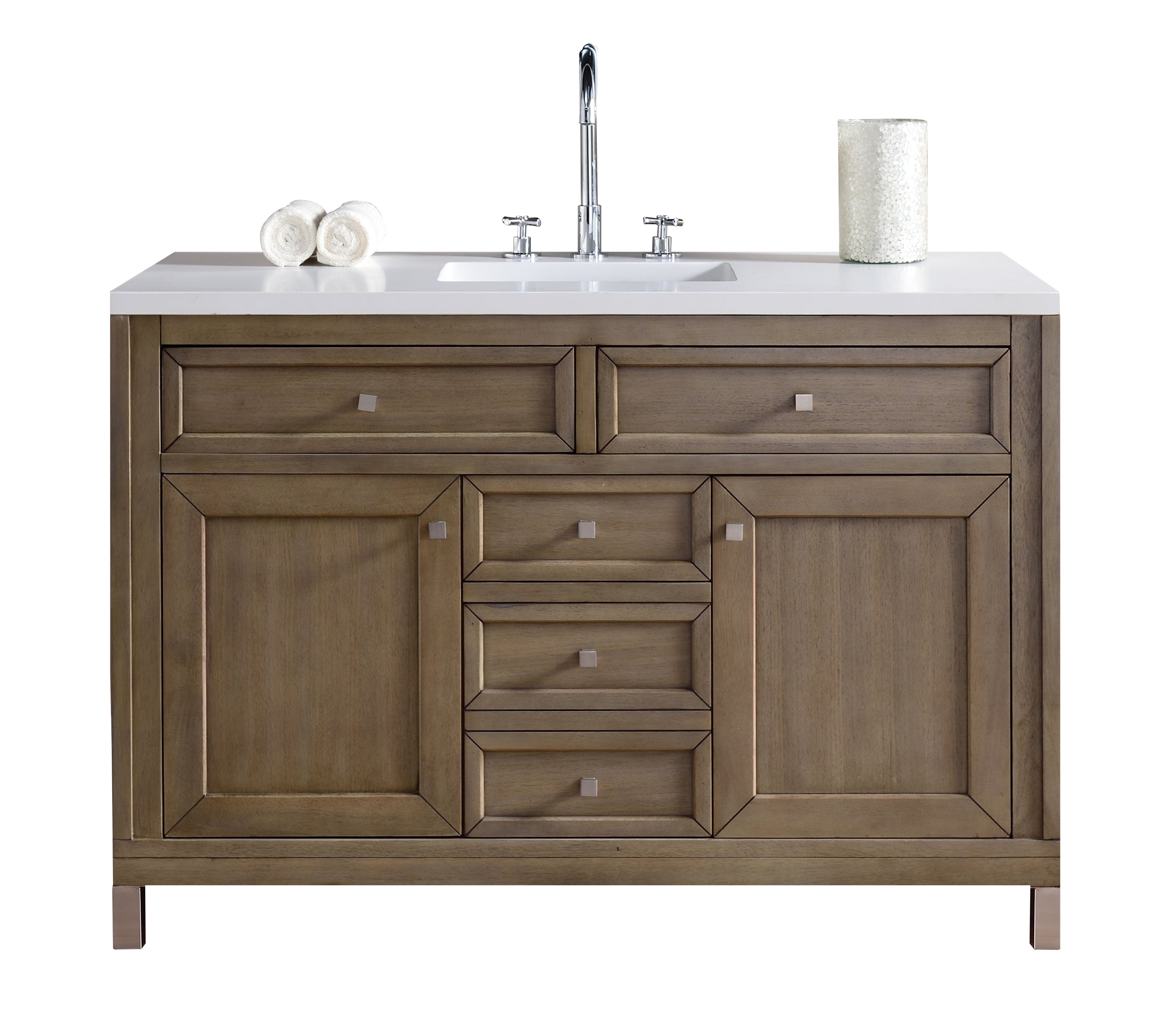 Chicago 48 Inch Single Bathroom Vanity Set - Whitewashed Walnut Base with 3CM White Zeus Quartz Countertop - Perfect for Modern Farmhouse & Coastal Bathroom Designs