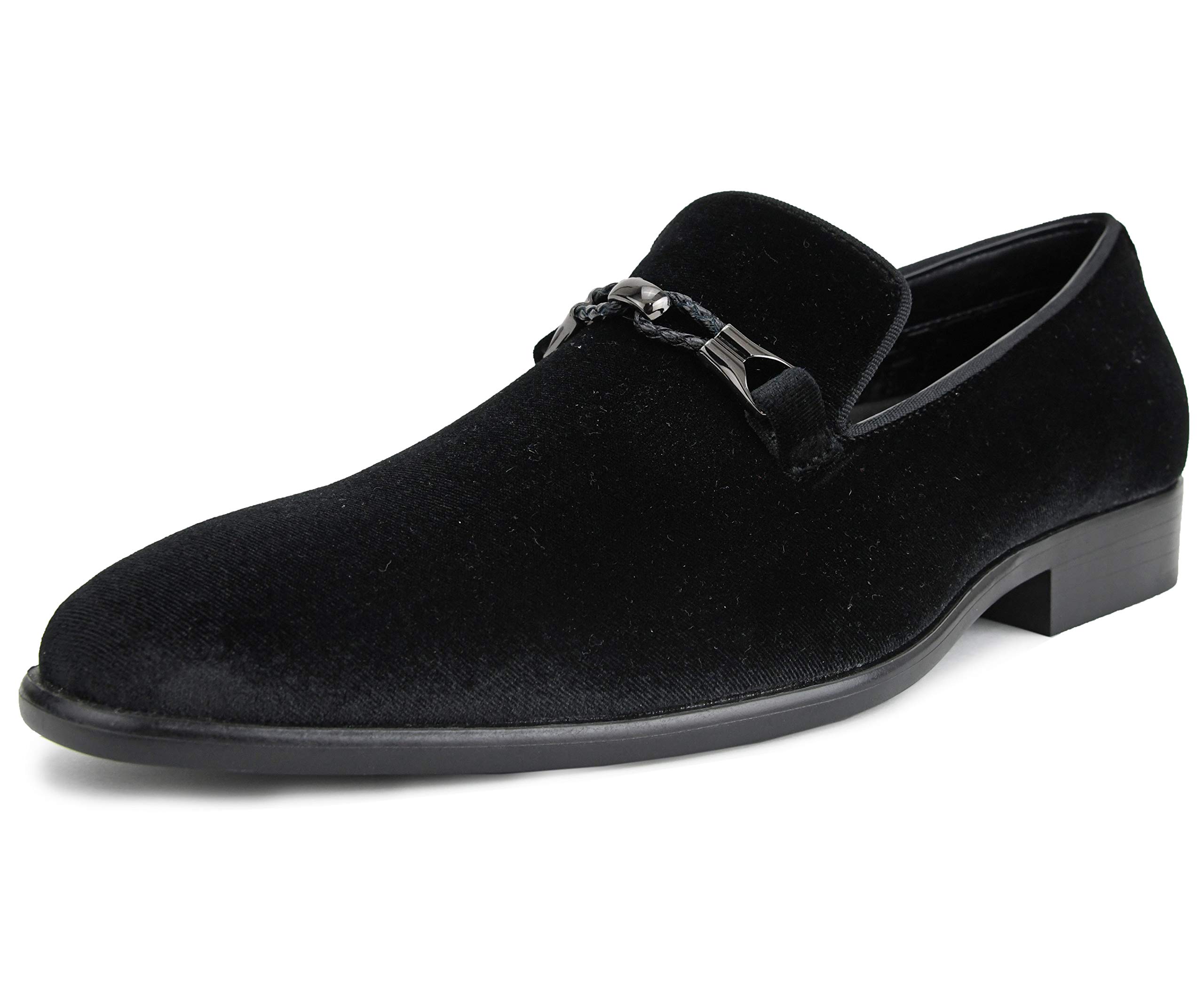 Amali Aller Men's Casual Loafers - Slip On Velvet Dress Shoes with Metal Knit Buckle - Formal Tuxedo Shoes for Weddings, Parties & Business Events