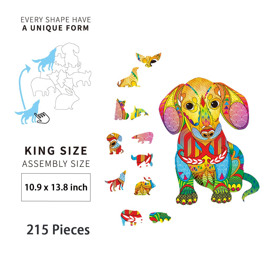 Premium 215-Piece Wooden Jigsaw Puzzle for Adults - Unique Animal Shaped Laser-Cut Puzzle, Challenging Brain Teaser & Family Game (10.9