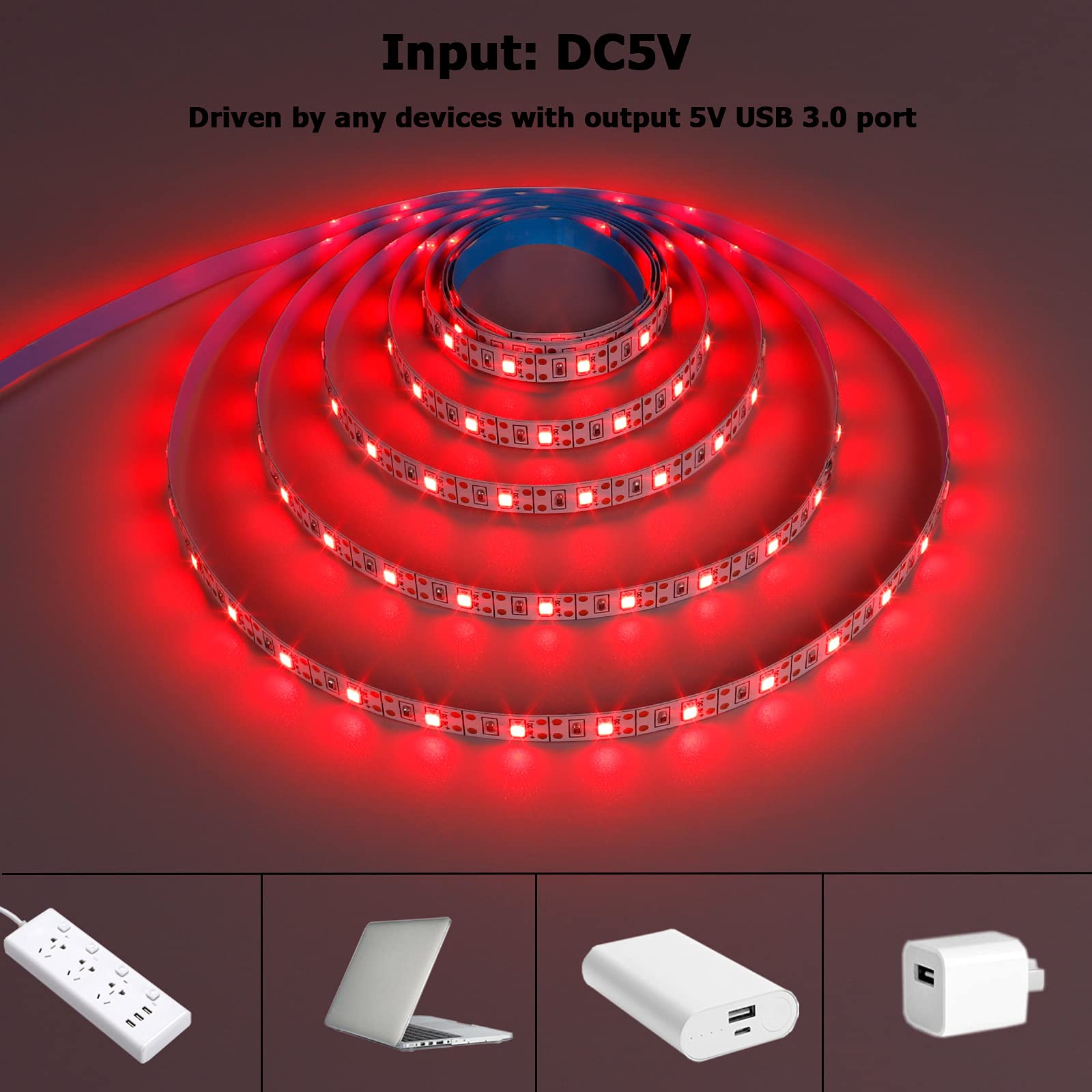 620-625nm Red LED Strip Lights 5V USB Powered, 13.12ft/4M 240LEDs Flexible SMD2835 High Brightness IP20 Non-Waterproof LED Tape Lights (2pcs x 6.6ft) - Perfect for Bedroom, Party, Christmas, Halloween Decorations and DIY Projects
