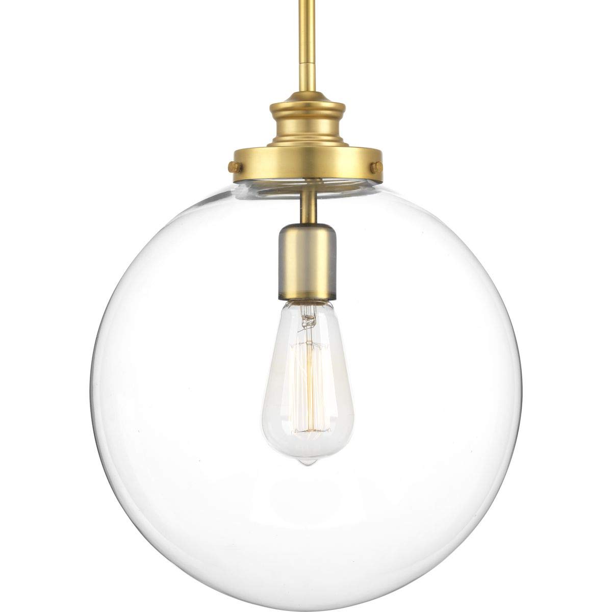 Penn Collection 1-Light Clear Glass Farmhouse Pendant Light with Natural Brass Finish - Perfect for Kitchen Island, Dining Room, and Entryway Lighting
