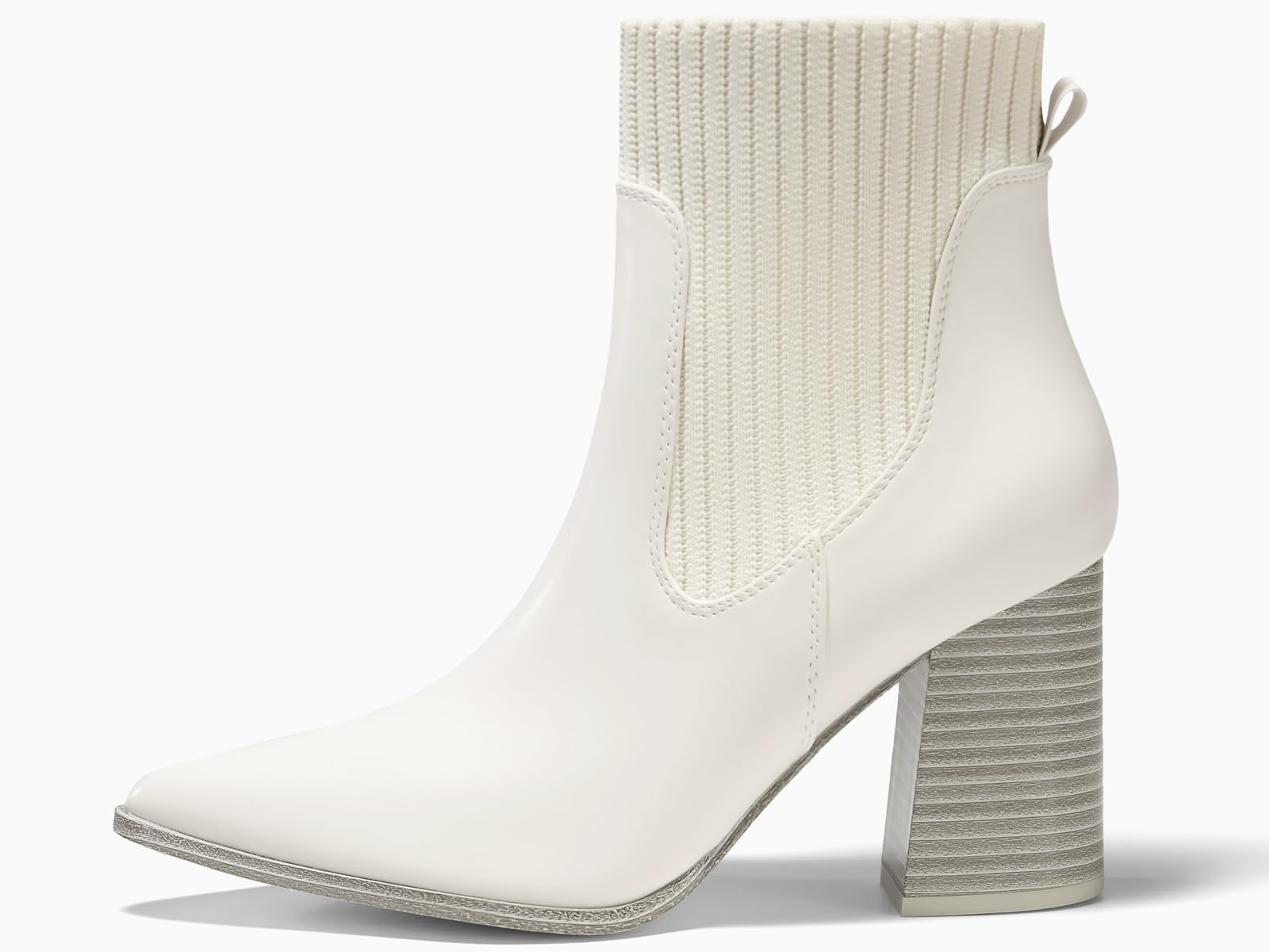Coutgo Women's Chunky Heel Pointed Toe Ankle Boots - Knit Chelsea Winter Booties with Stacked Heel for Dressy Outfits & Cold Weather Fashion