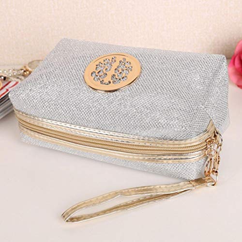 GLOA Glitter Cosmetic Bag for Women - Fashion Travel Makeup Pouch & Toiletry Organizer (Silver) | Perfect for Vacation, Gym, and Daily Essentials Storage