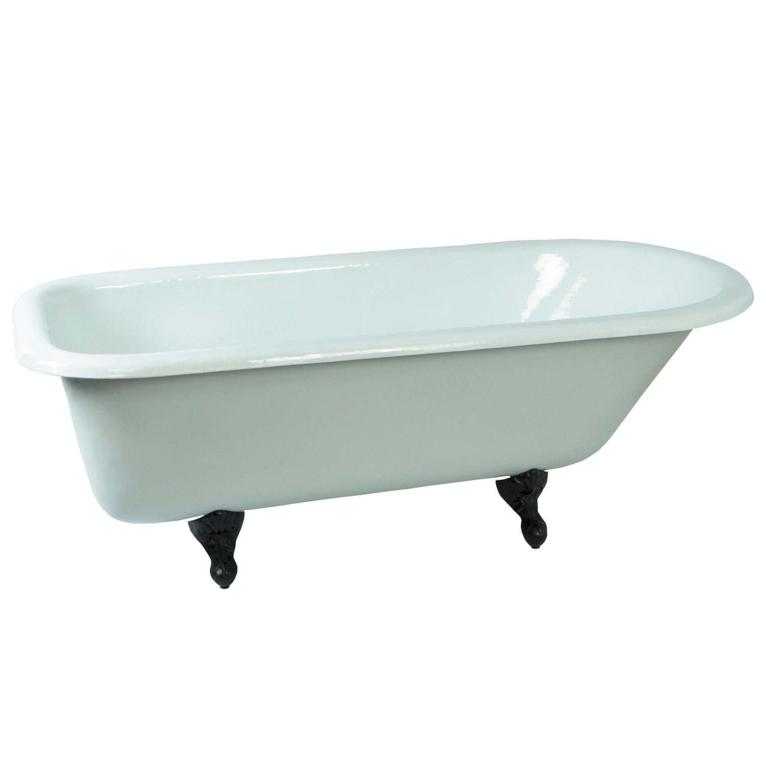 66 Inch White & Oil Rubbed Bronze Cast Iron Clawfoot Bathtub - Aqua Eden NHVCTND673123T5 Oval Rectangular Roll Top Tub (No Faucet Holes) | Vintage Bathroom Decor, Spa Relaxation, Luxury Home Upgrade