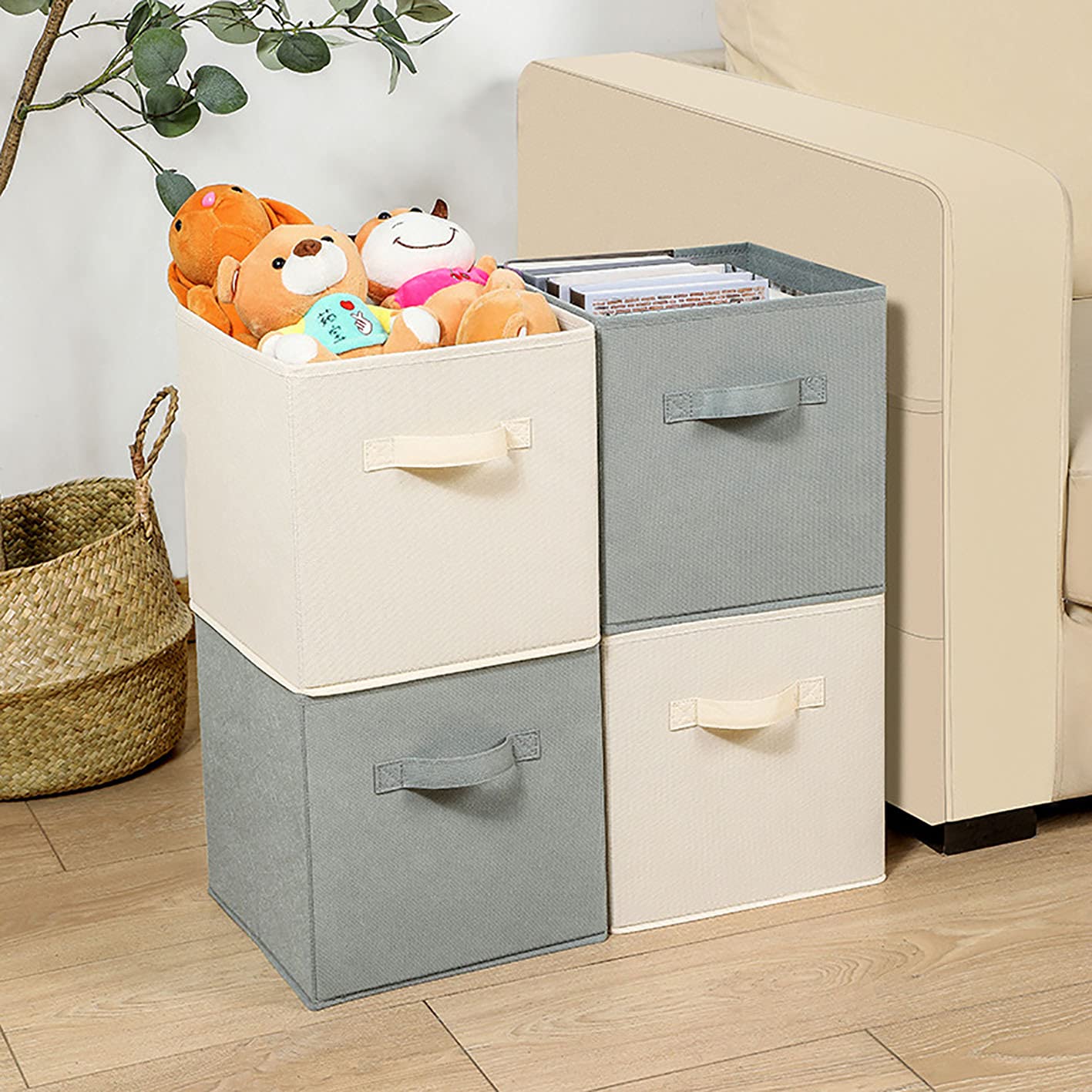 2 Pack Collapsible Fabric Storage Cubes with Handles - Foldable Drawer Organizer Box for Clothes, Bras, Socks, Underwear & Toys | Space Saving Closet & Shelf Storage Solution for Bedroom, Nursery & Office Organization