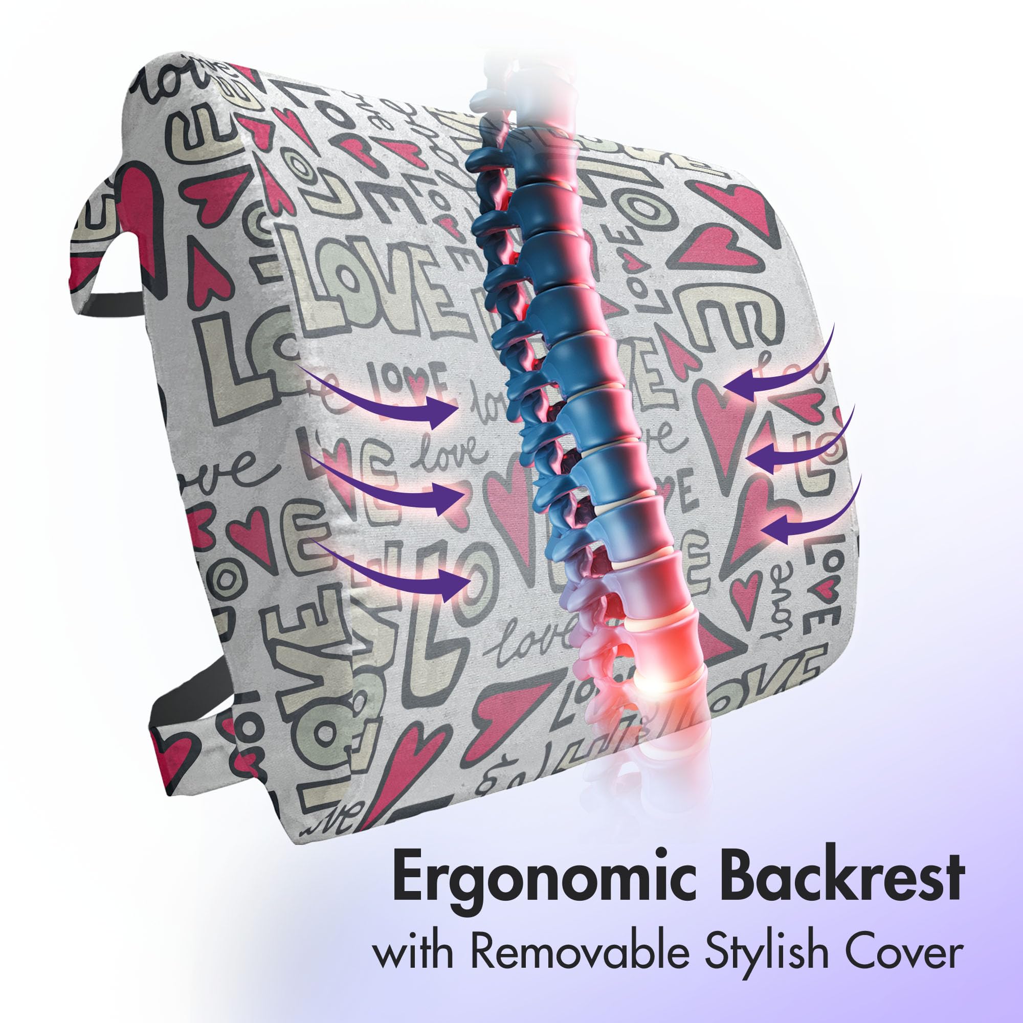 Ambesonne Love Lumbar Support Pillow - Graffiti Style Heart Design for Couples, High Density Foam for Office & Car - 14x13 Inch - Magenta/Ivory/Pale Green - Perfect for Romantic Gifts & Home Decor