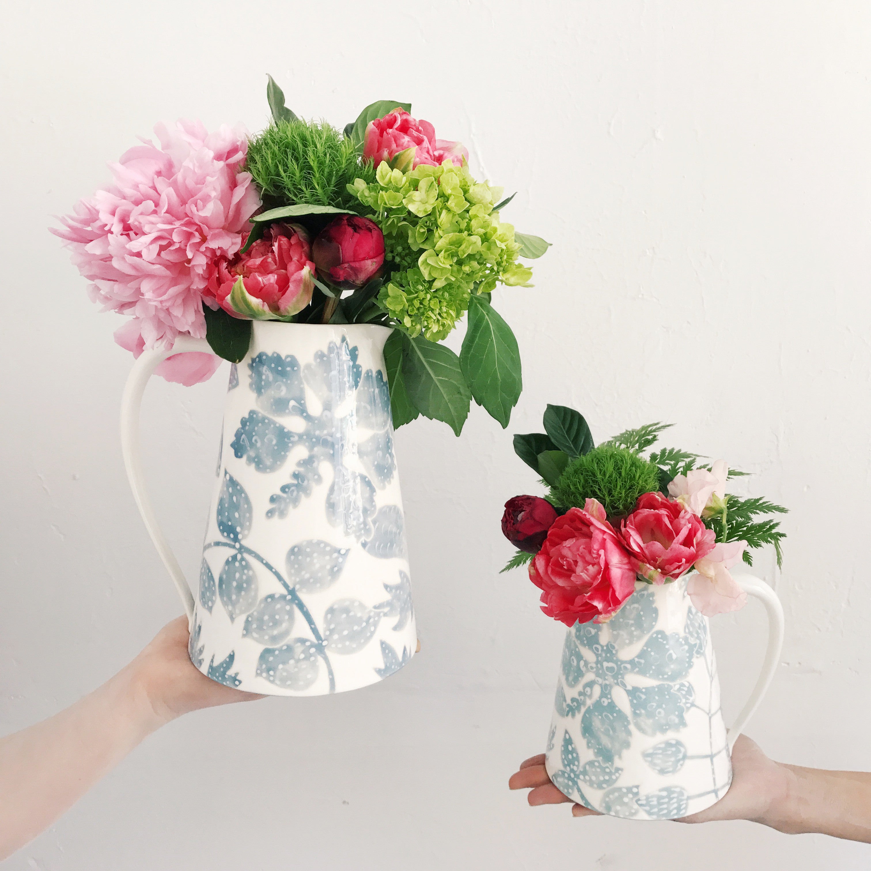 Bali Toile Pitchers - Vintage Ceramic Water Pitchers for Home Decor, Farmhouse Style Kitchen & Bathroom Accessories - Perfect for Serving Water, Milk, or as a Decorative Piece