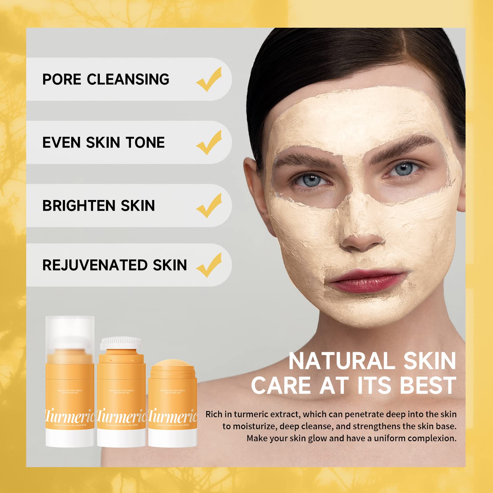 DAGEDA Turmeric Clay Mask Stick for Acne & Oily Skin - Deep Cleansing & Moisturizing Face Mask with Massage Brush - Brightening, Oil Control & Pore Minimizing Skincare for Daily Beauty Routine
