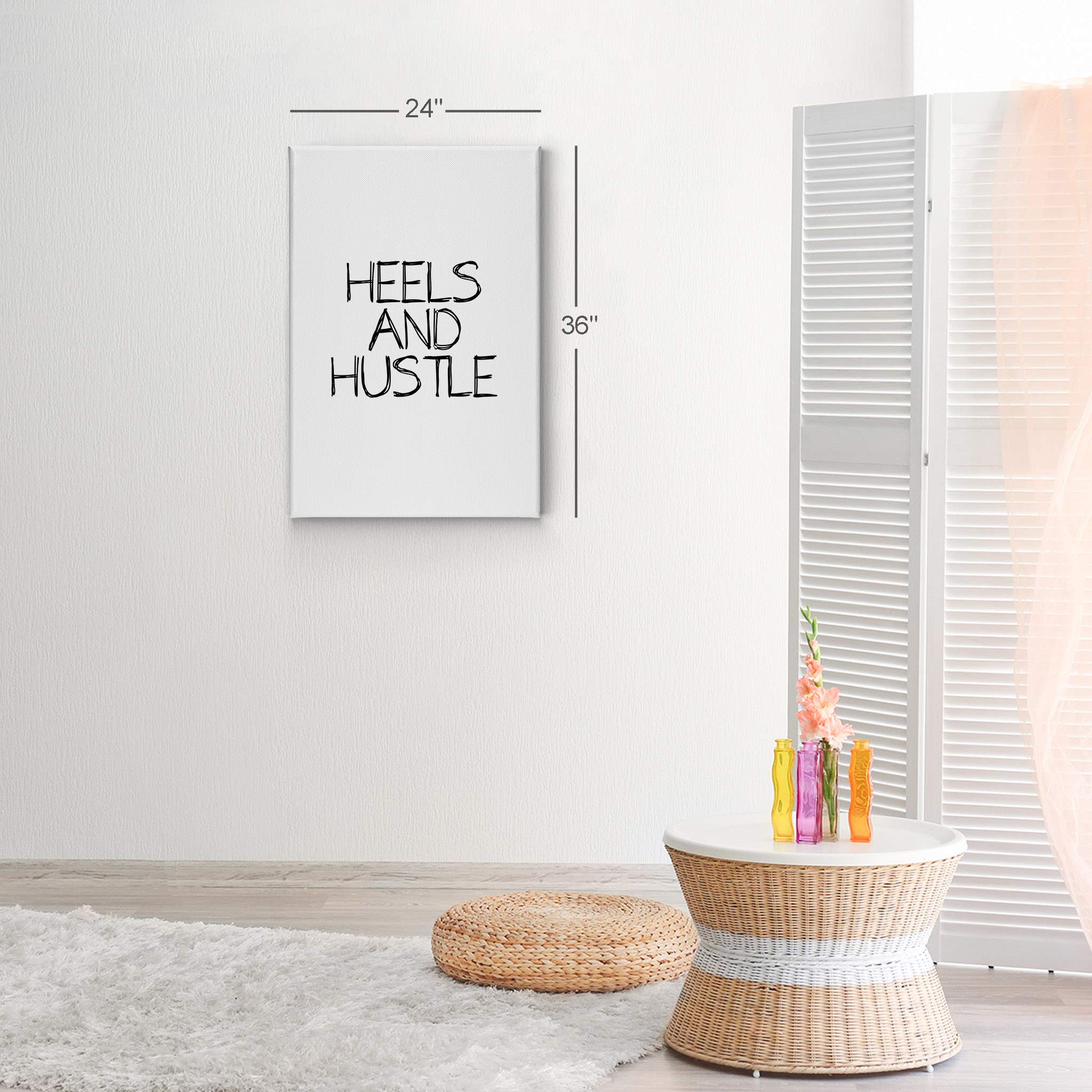 Smile Art Design Heels and Hustle Inspirational Quote Canvas Print - Black Hand Lettering Glam Wall Art for Office, Bathroom, Girls Room & Dorm Decor (12x8 Inches, Ready to Hang) - Perfect Motivational Gift for Women & Home Living Room Wall Decor