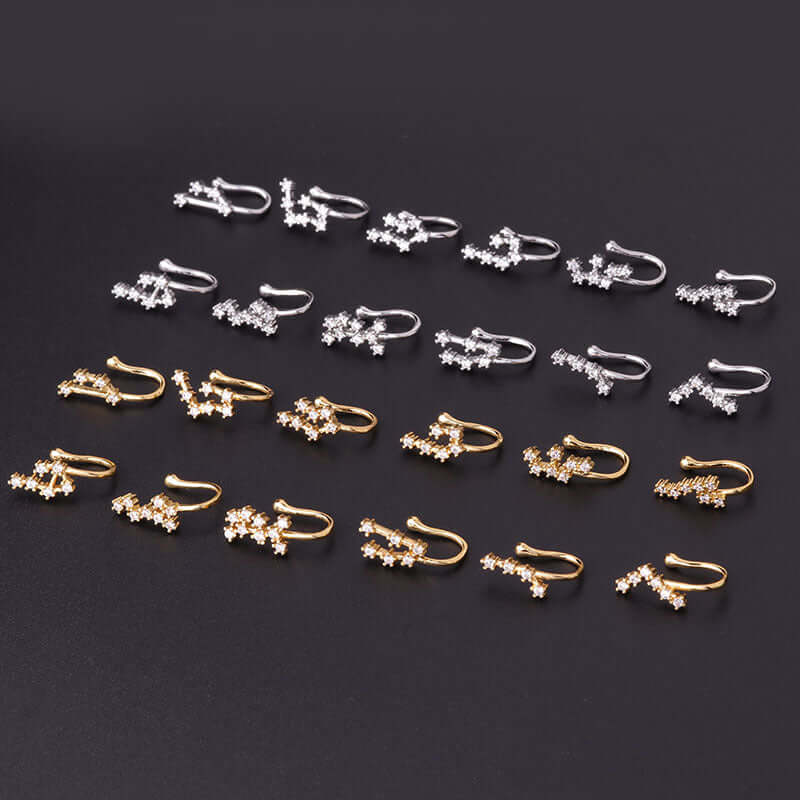18K Gold Zodiac Non-Piercing Nose Clip & Ear Cuff - Aries, Taurus, Gemini, Cancer, Leo, Virgo, Libra, Scorpio, Sagittarius, Capricorn, Aquarius, Pisces | Perfect for Parties, Weddings, and Everyday Fashion Accessories