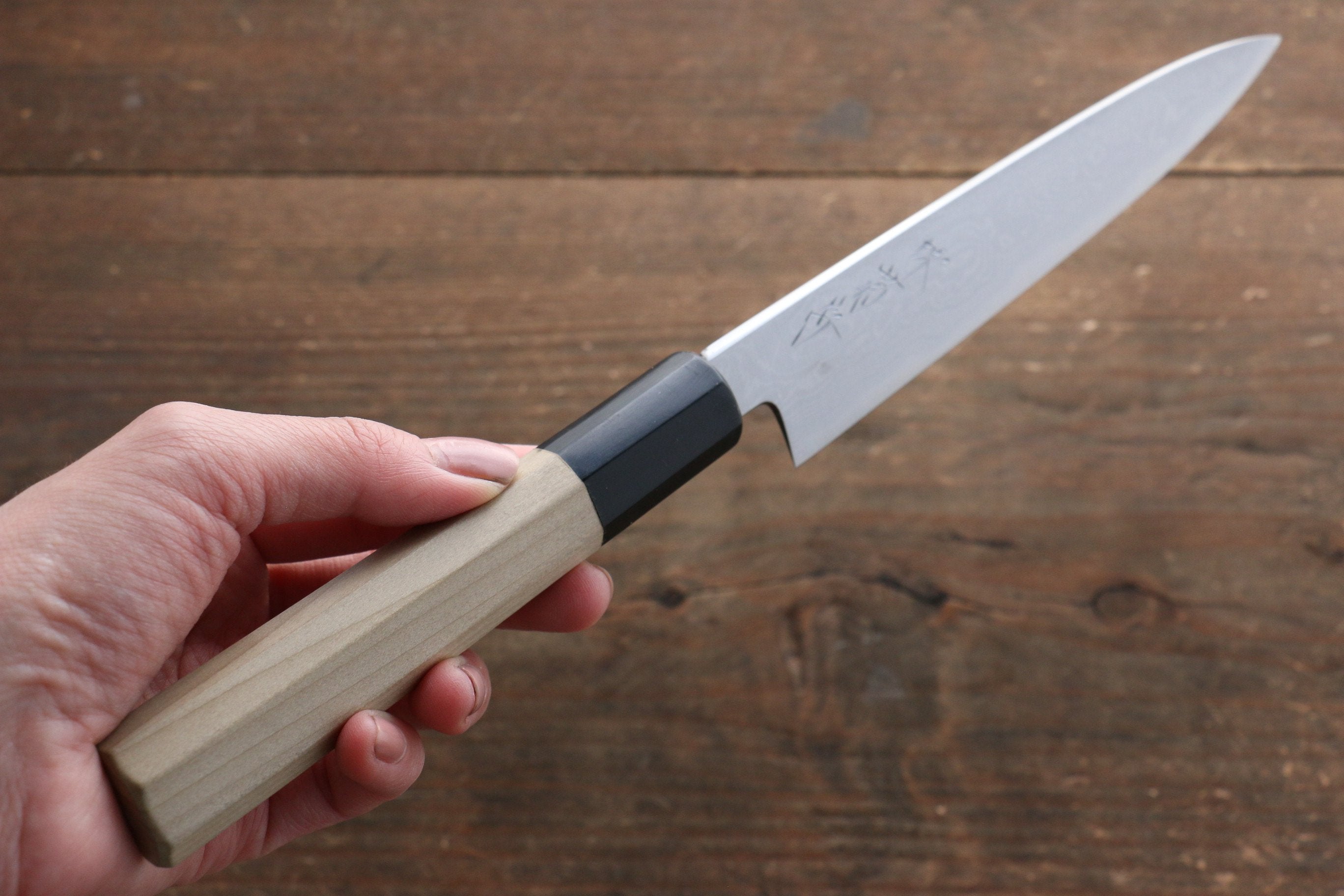 Premium Kikumori Blue Steel No.1 Damascus Petty Knife 150mm - Japanese Magnolia Wood Handle - Perfect for Slicing, Peeling & Precision Kitchen Tasks - Ideal for Chefs & Home Cooks