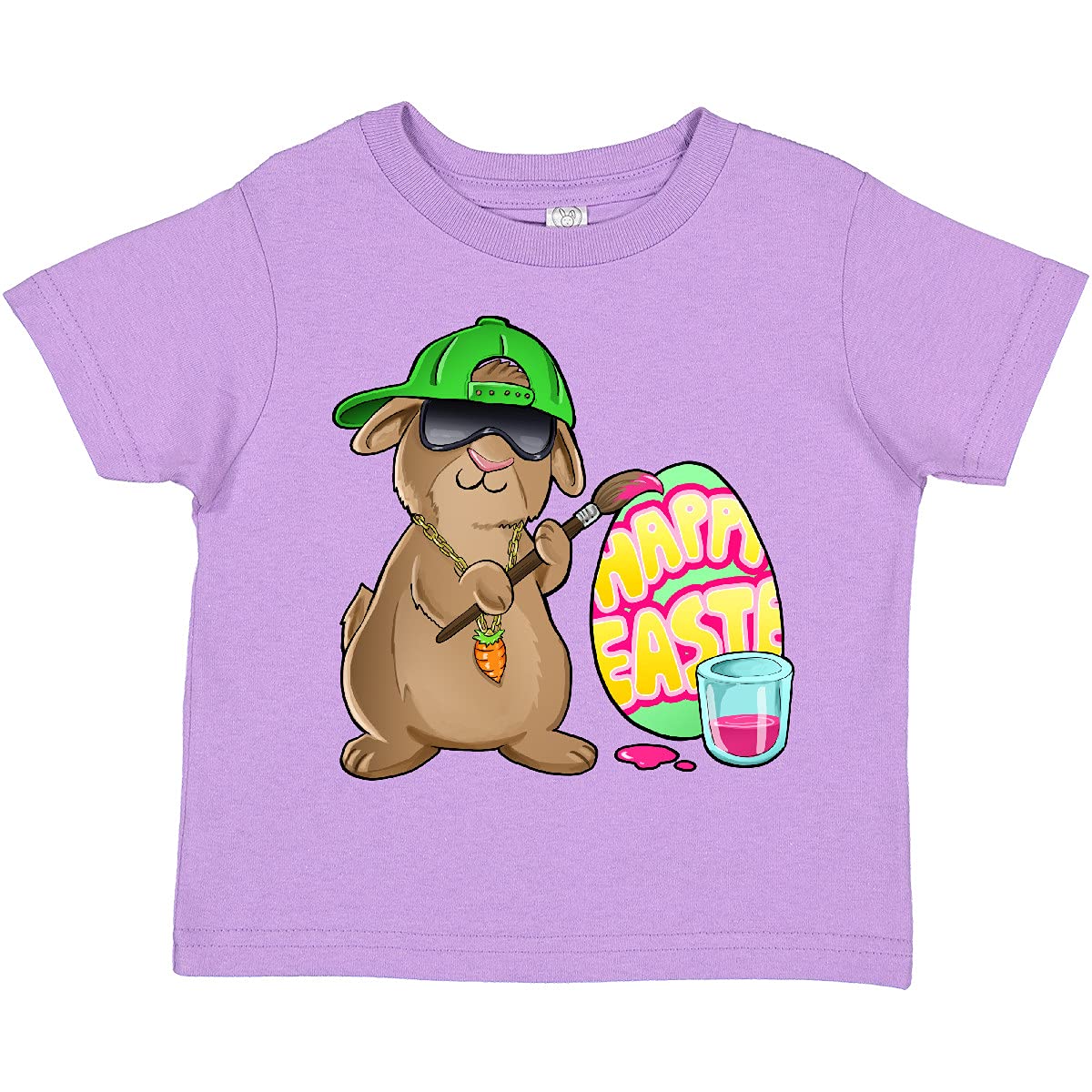Inktastic Hip Hop Artist Cute Brown Easter Bunny Painting Egg Toddler T-Shirt - Fun Easter Outfit for Kids, Hip Hop Style Baby Clothes, Cute Toddler Apparel for Holiday Photos & Family Gatherings