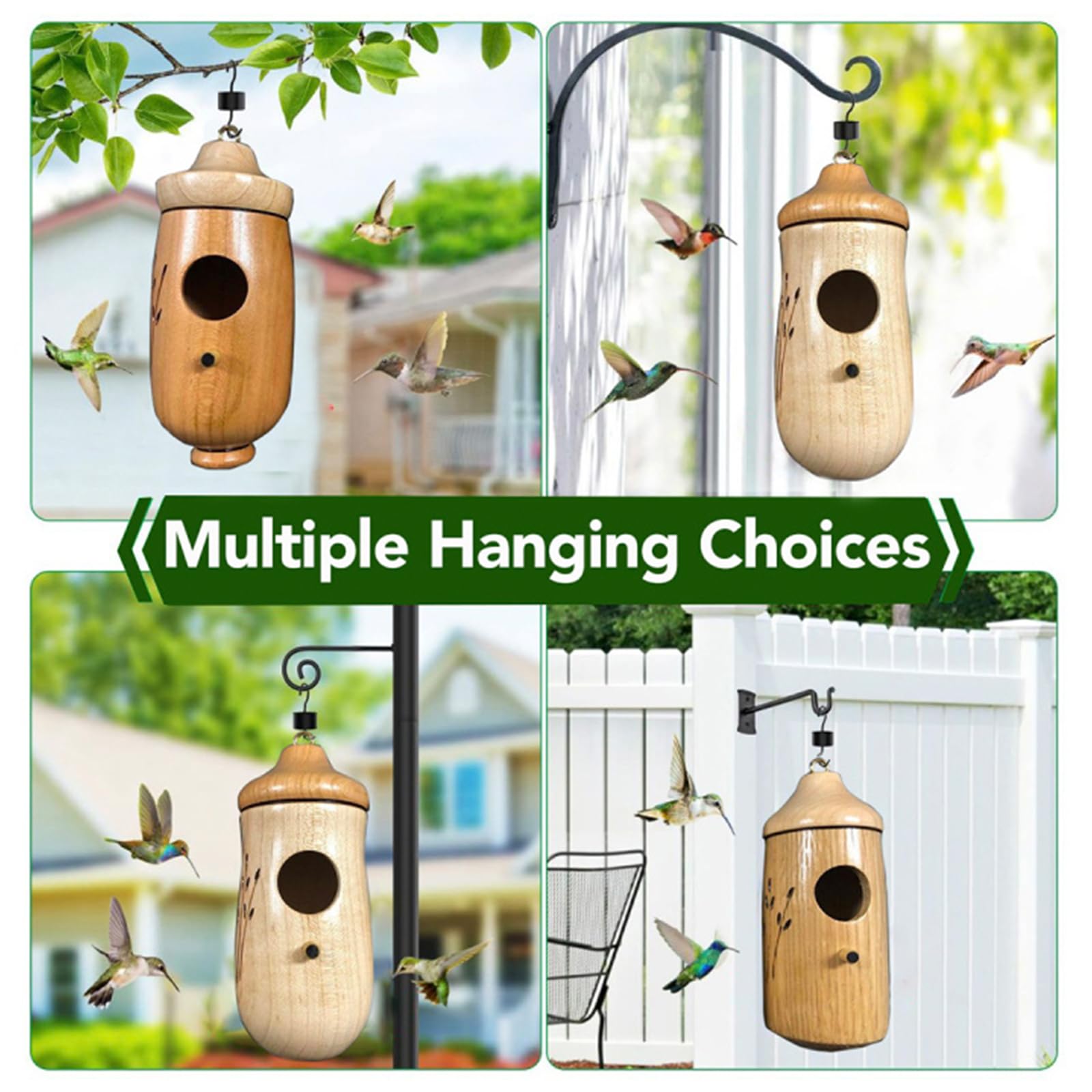 Natural Wooden Hummingbird Houses - 3 Pack Outdoor Hanging Birdhouses for Garden, Yard Decor & Unique Gardening Gifts | Attract Hummingbirds to Your Backyard or Patio