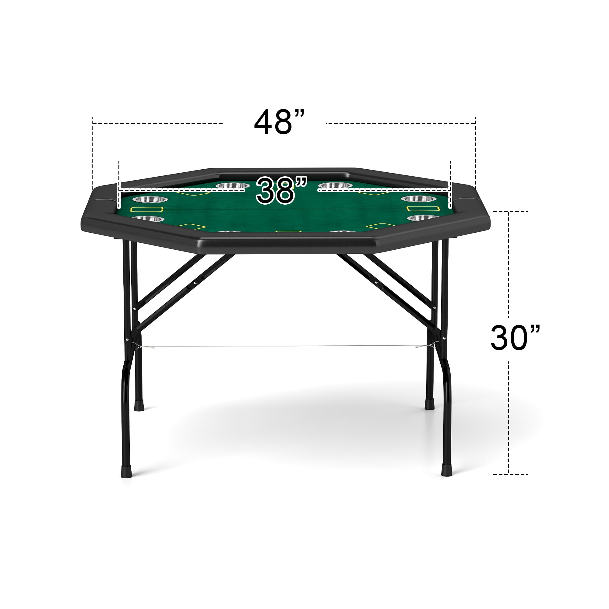 Premium Foldable Octagon Poker Table with Stainless Steel Cup Holders - Casino Style Texas Hold'em & Blackjack Game Table with Green Speed Felt - Perfect for Home Game Nights, Casino Parties, and Poker Tournaments