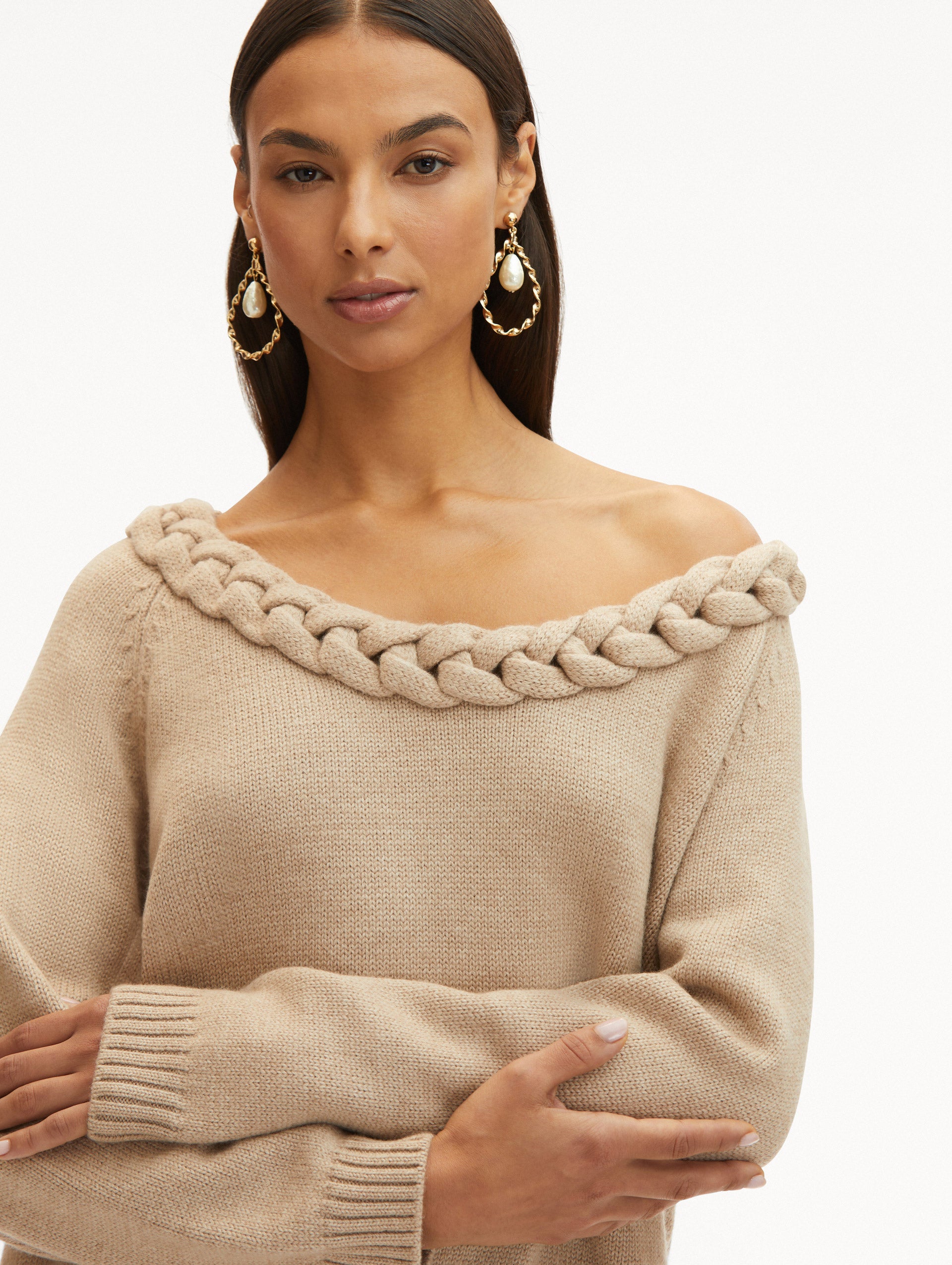 Braided Neckline Pullover Sweater for Women - Cozy Knit Tops with Stylish Cable Design - Perfect for Fall & Winter Layering, Casual Outfits, and Office Wear