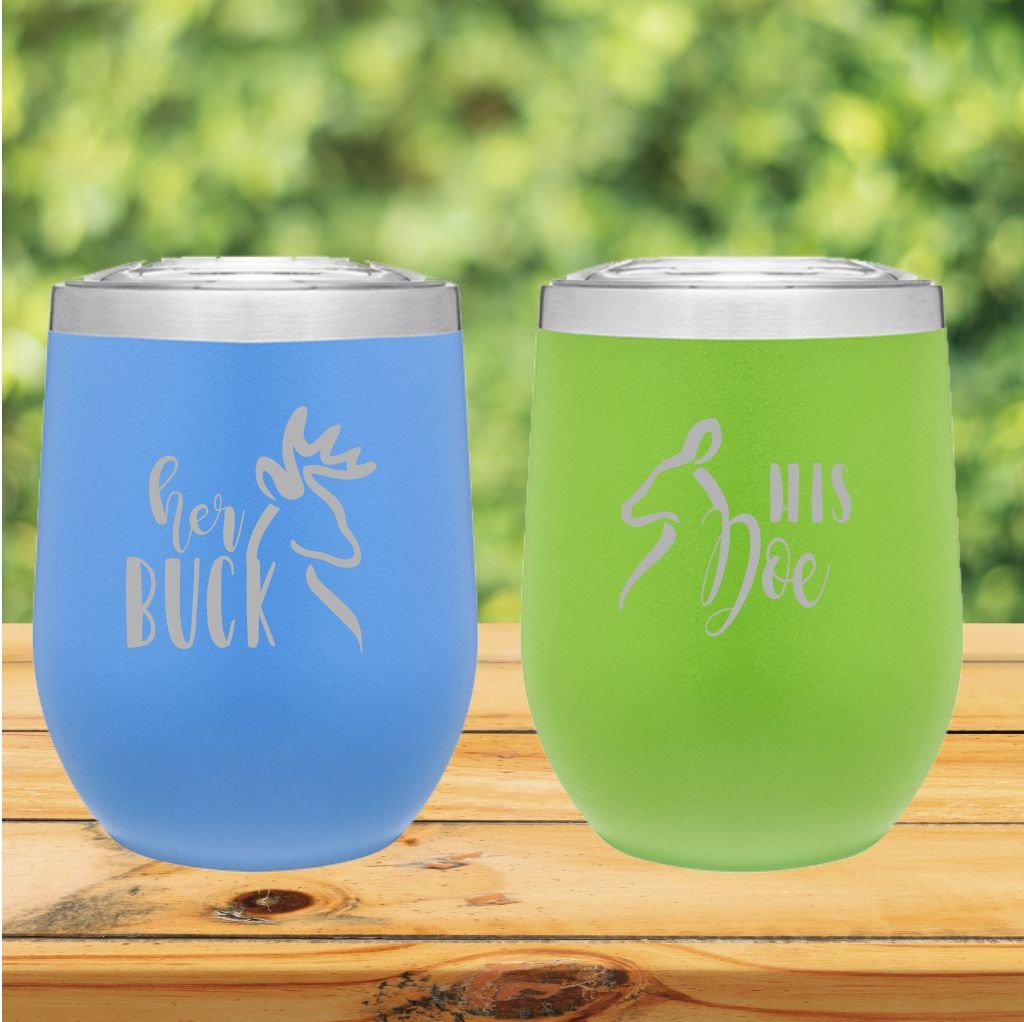 His & Hers Engraved 12oz Stainless Tumblers - Couple Mugs for Coffee & Tea