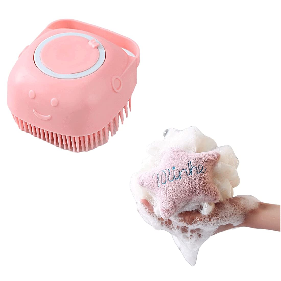 Eco-Friendly Silicone Body Brush with Built-in Shower Gel Dispenser - Soft Exfoliating Bath Scrubber for Men, Women & Kids - Gentle Massage Shower Loofah for Skin Care & Pet Grooming (Pink) - Perfect for Daily Shower Routine & Spa Relaxation