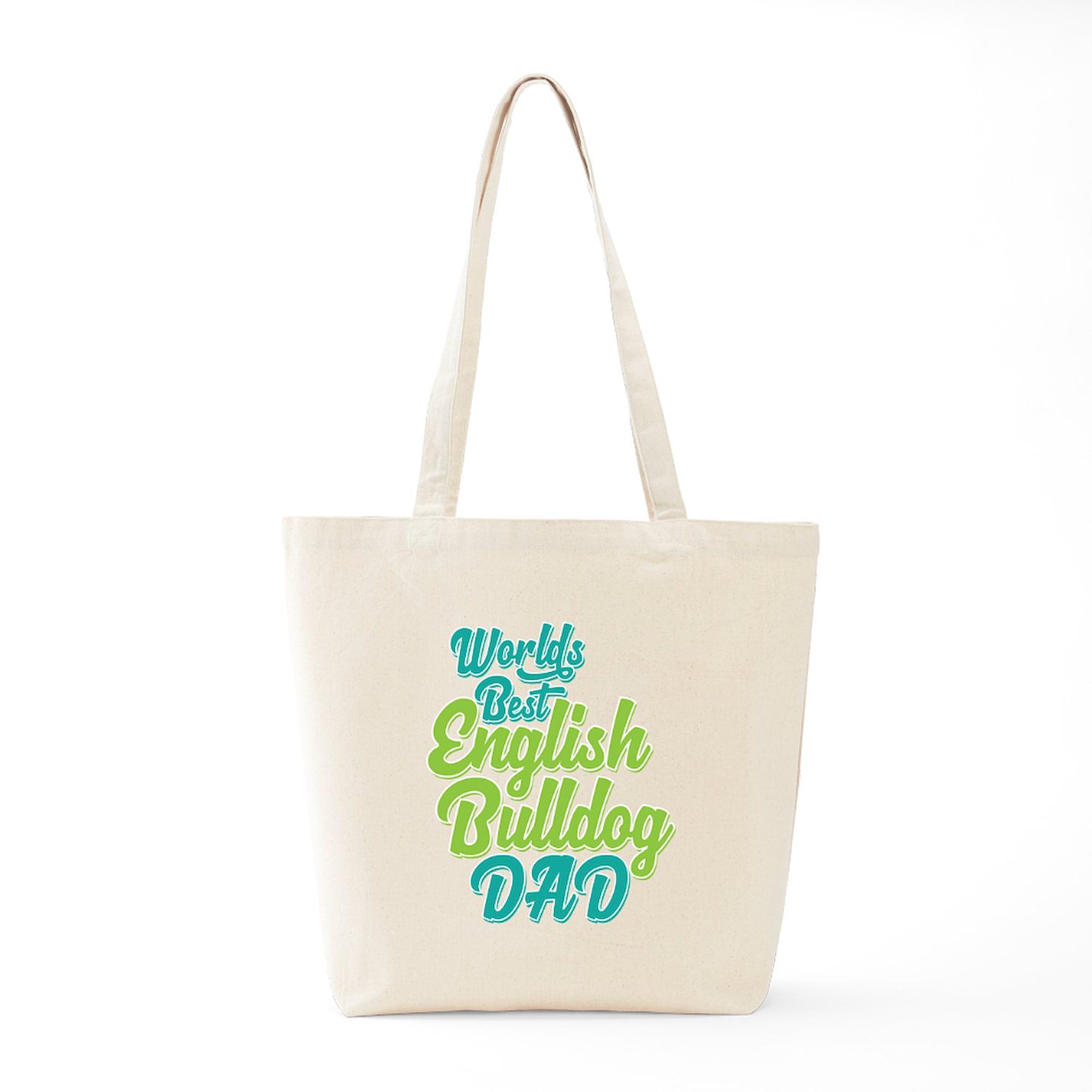 Best English Bulldog Dad Tote Bag - Natural Canvas Reusable Shopping Bag for Men | Grocery, Beach & Work Commute