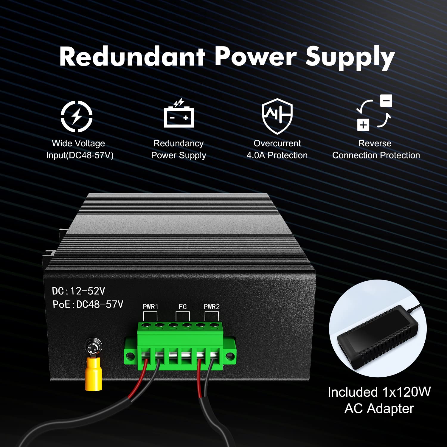 MokerLink 8 Port PoE Gigabit Industrial DIN-Rail Ethernet Switch | 96W PoE+ Power | 16Gbps Switching Capacity | IP40 Rated Unmanaged Network Switch | Wide Temperature Range (-40°F to 185°F) | Includes Power Supply | Ideal for Industrial Automation, Security Systems & Harsh Environments