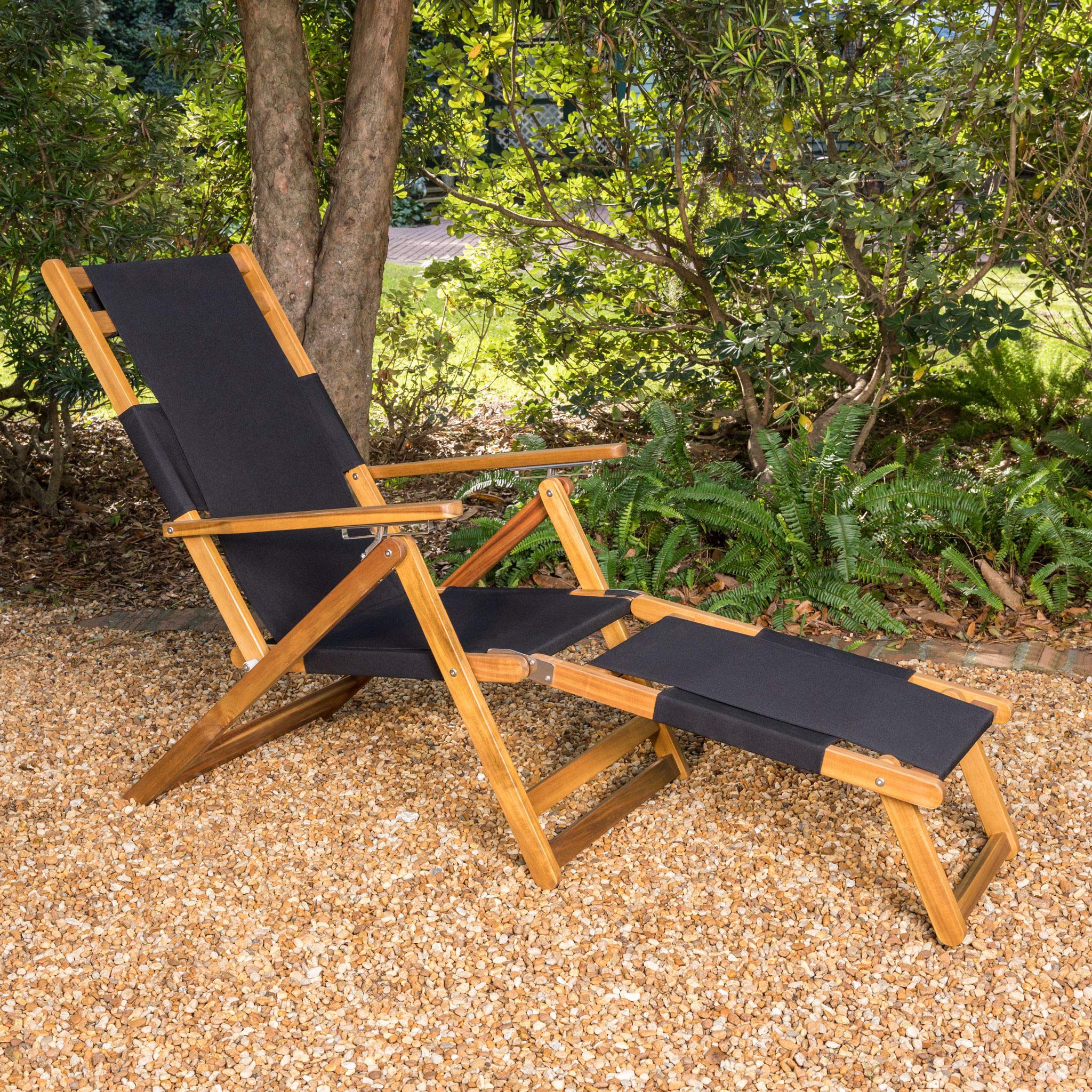 Portable Patio Lounge Chair with Adjustable Leg Rest - Lightweight Folding Outdoor Recliner for Backyard, Beach, Camping - Comfortable & Durable Black Design