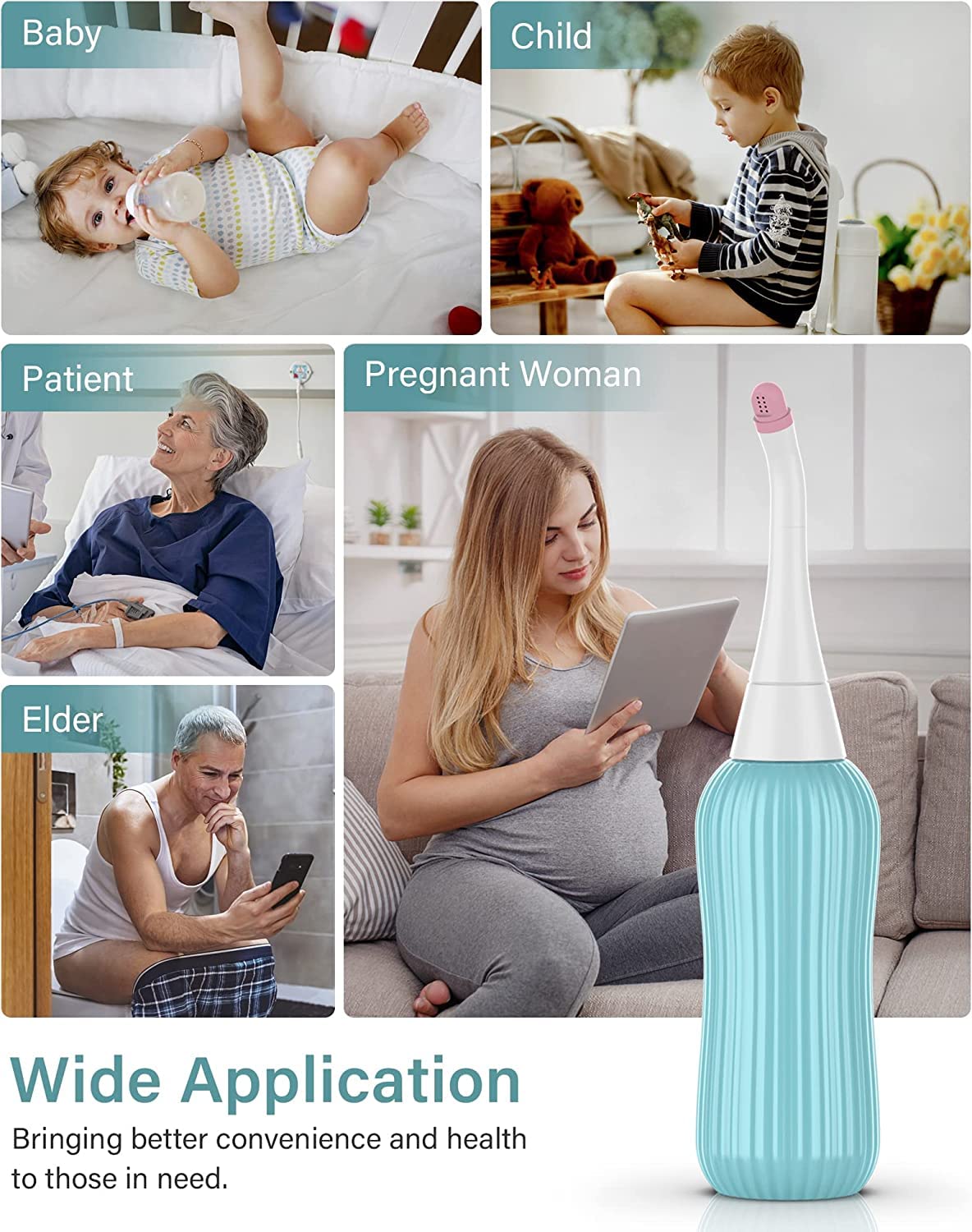 Postpartum Peri Bottle 17oz - Portable Bidet with Silicone Nozzles for Feminine Care & Travel