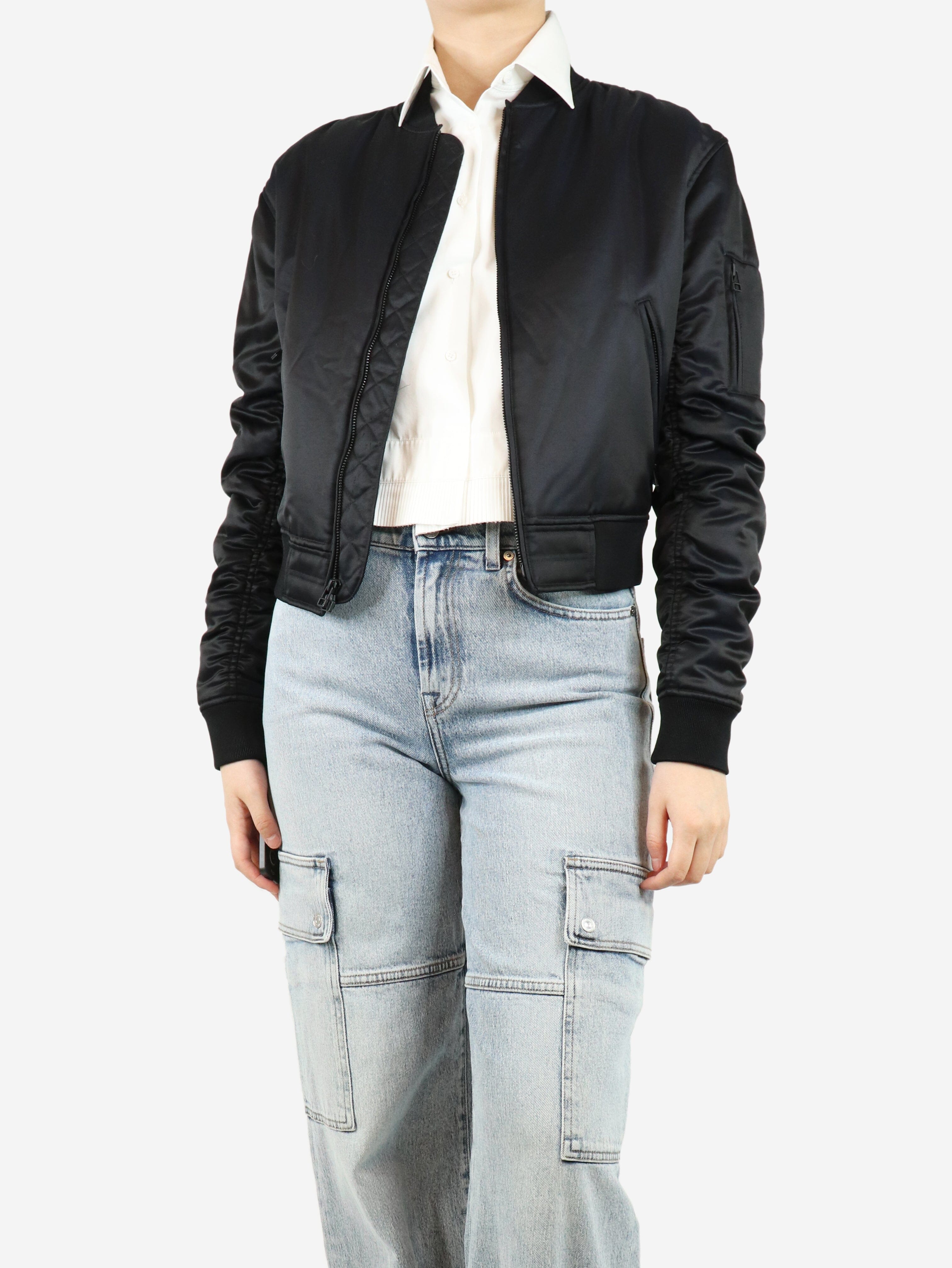 Black Cropped Bomber Jacket - Size S | Stylish Women's Outerwear for Casual & Streetwear Fashion