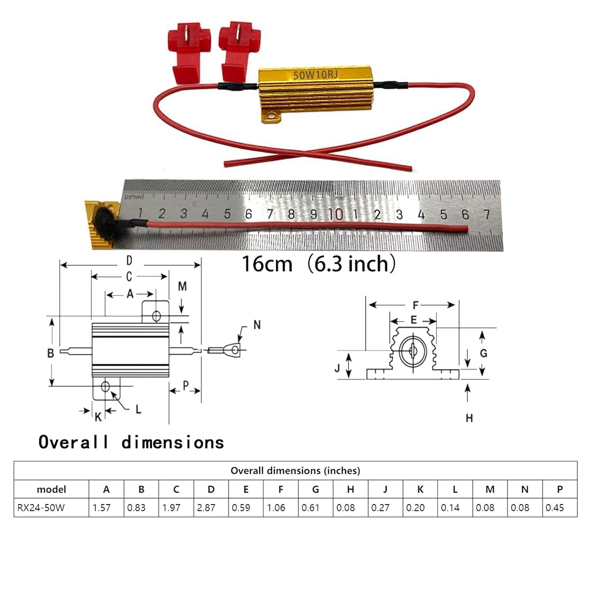 4Pcs 50W 6ohm LED Load Resistors Kit - Aluminum Housing, Fix Hyper Flash & Blinking Error for LED Turn Signals, Brake Lights, Fog Lights - Universal 12V/24V Compatible (Warning: Resistors Get Hot) - Perfect for Car, Truck, Motorcycle & RV Lighting Upgrades