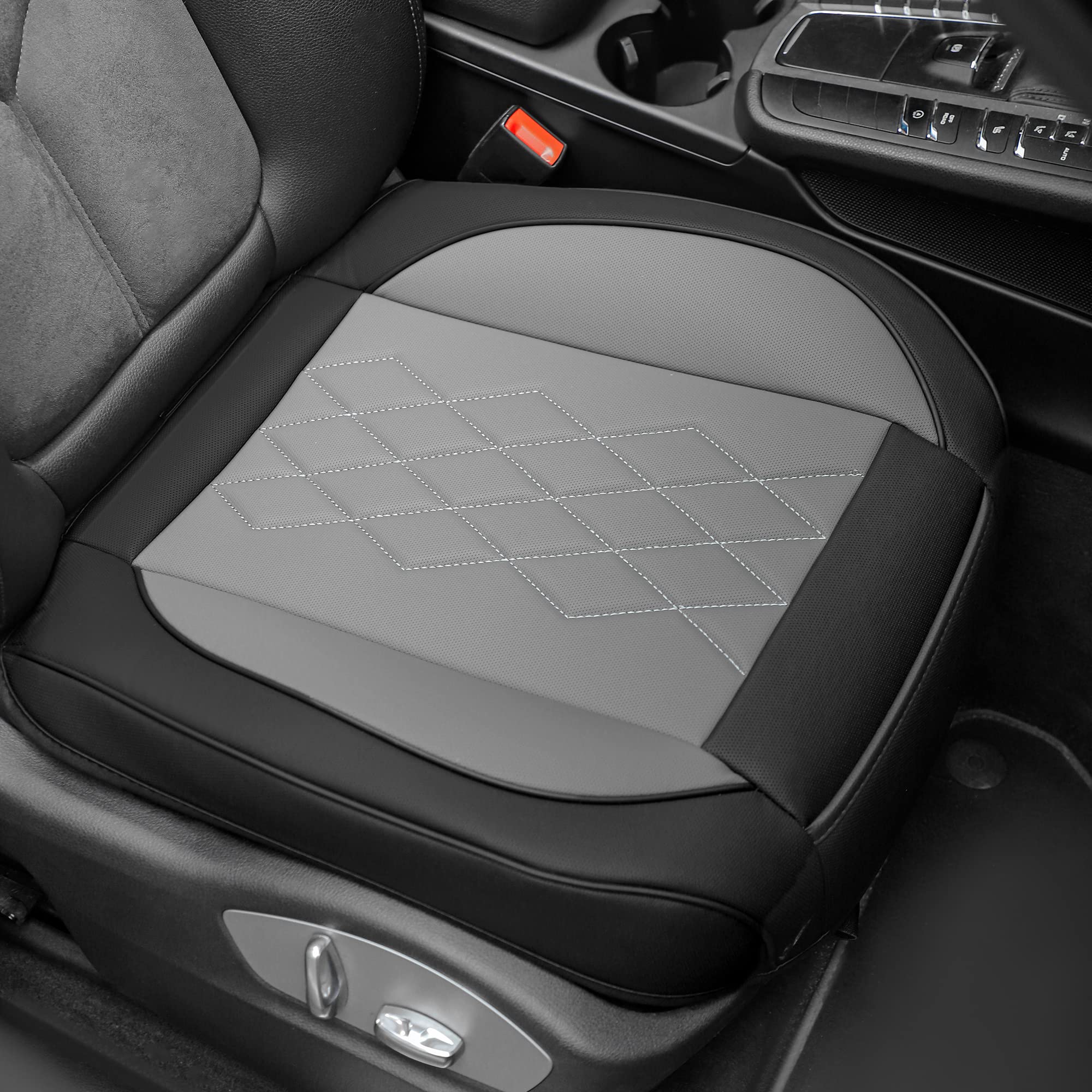 JOJOBAY 2-Pack Premium Leather Car Seat Covers - Anti-Slip Padded Front Seat Protectors for Most Vehicles (Fits 95% Cars, Grey) | Perfect for Daily Commute, Road Trips & Protecting Car Interior