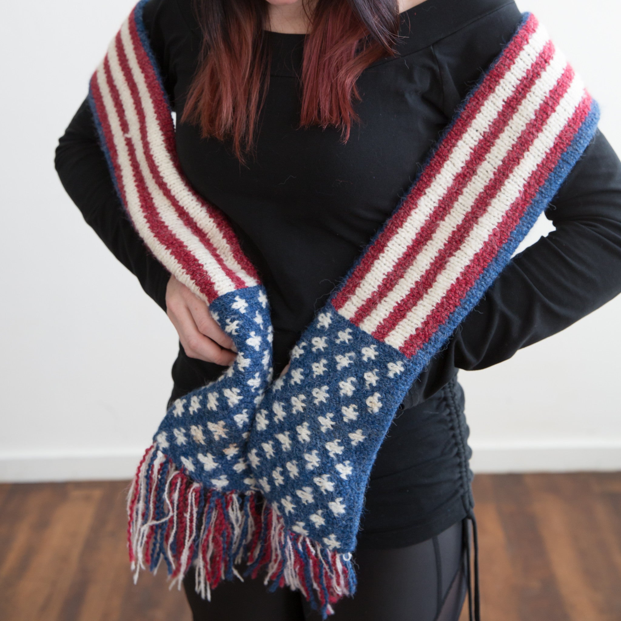 Patriotic American Flag Scarf with Fringe - Red White & Blue Fashion Accessory for Women & Men - Perfect for 4th of July, Veterans Day & Football Games