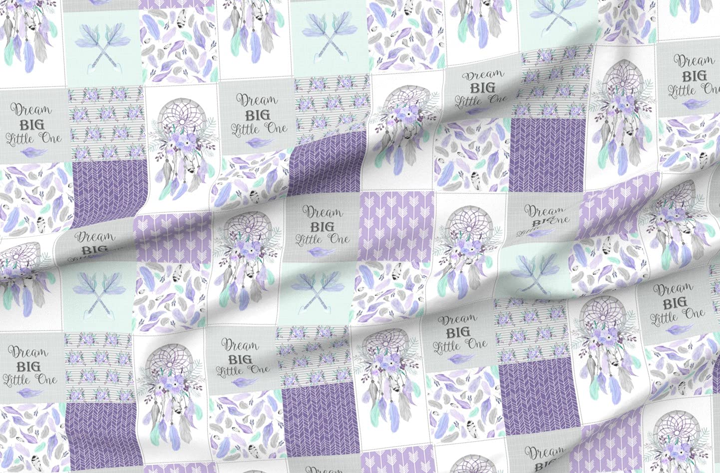 Dream Big Patchwork Quilt Top Fabric by Spoonflower - Premium Petal Signature Cotton in Purple, Lavender & Grey - Perfect for Quilting, Sewing, Apparel & Home Decor Projects | DIY Girls' Bedroom Decor & Crafting Supplies