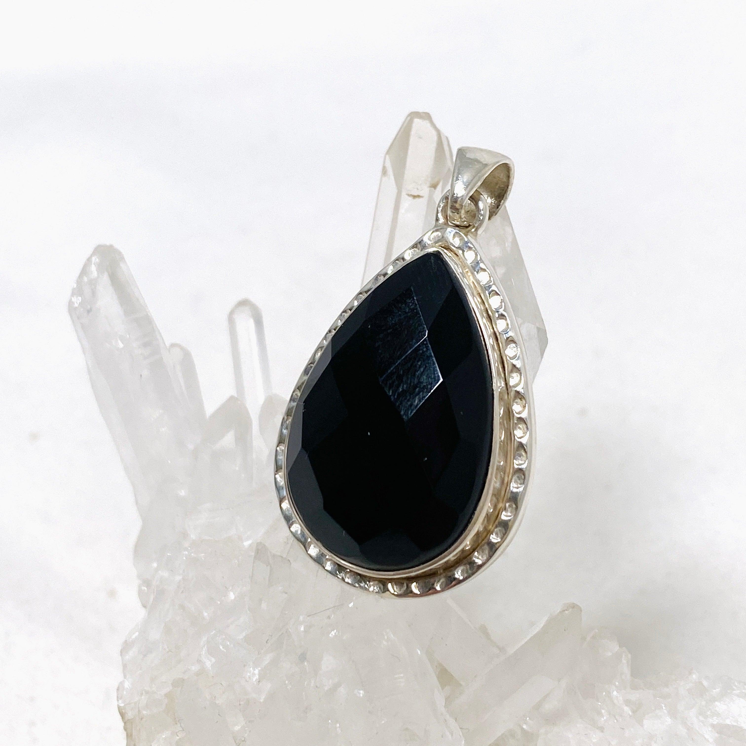 Black Onyx Teardrop Faceted Pendant Necklace KPGJ3971 - Elegant Jewelry for Women, Perfect for Evening Parties & Special Occasions
