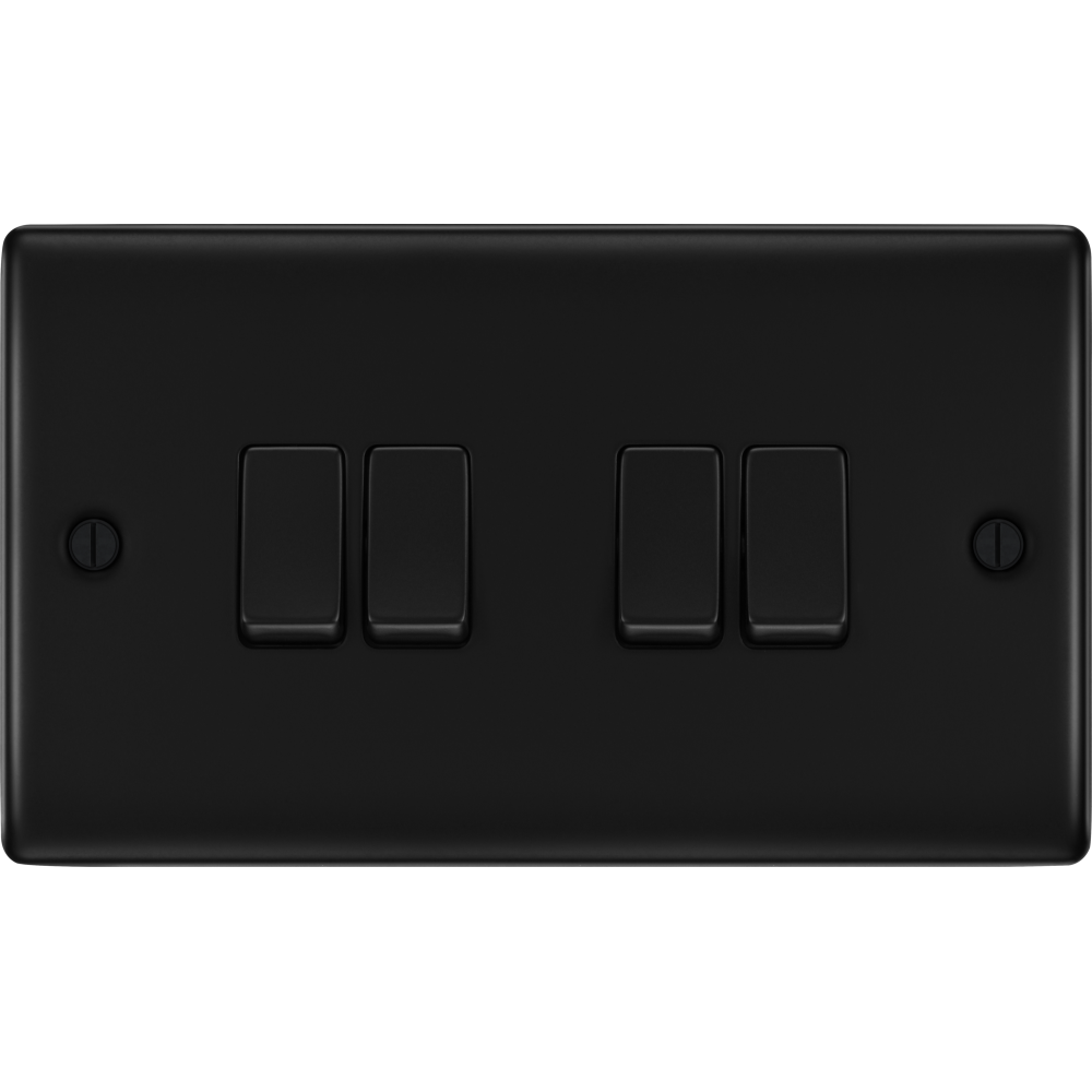 BG Nexus Metal Matt Black 4G 2W Light Switch NFB44 - Modern Electrical Switch for Home & Office Lighting Control