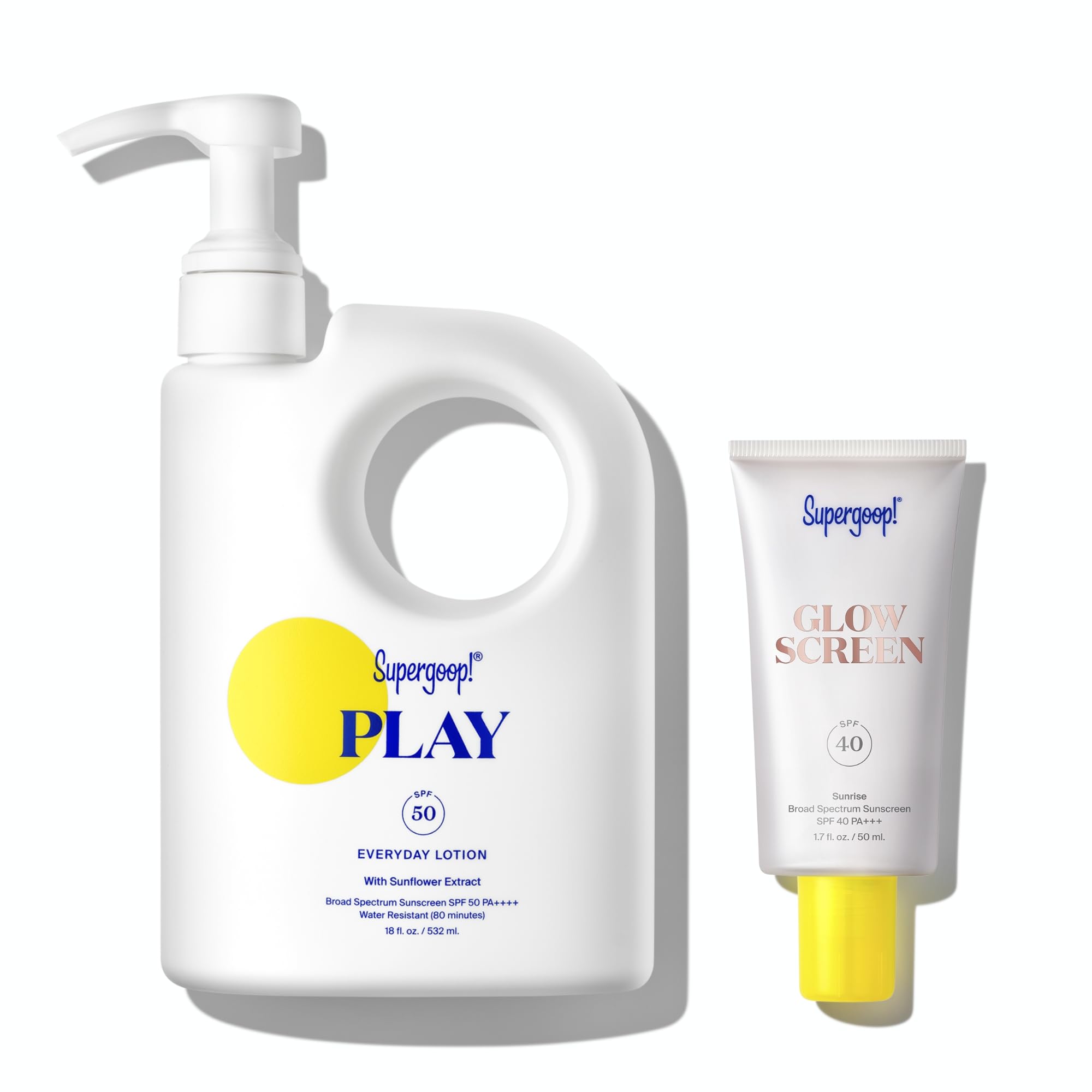 Supergoop! PLAY Everyday Lotion SPF 50 (18 fl oz) + Glowscreen SPF 40, Sunrise (1.7 fl oz) - Broad Spectrum Sunscreen for Face & Body, Sensitive Skin, Water-Resistant, Non-Greasy | Perfect for Beach, Pool & Outdoor Activities