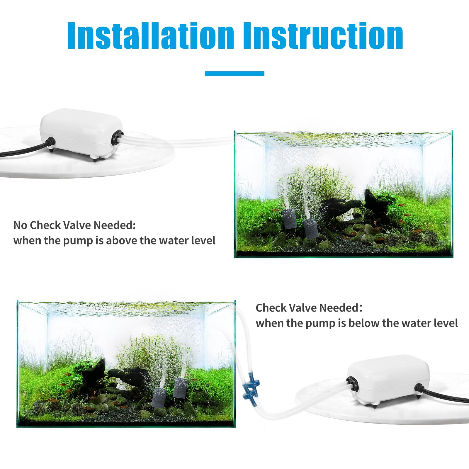 AQUANEAT 100 Gallon Aquarium Air Pump - Adjustable Dual Outlet Hydroponic Oxygen Aerator with Air Stones & Tubing for Fish Tanks, Hydroponics | Quiet Operation for Home & Office Aquariums