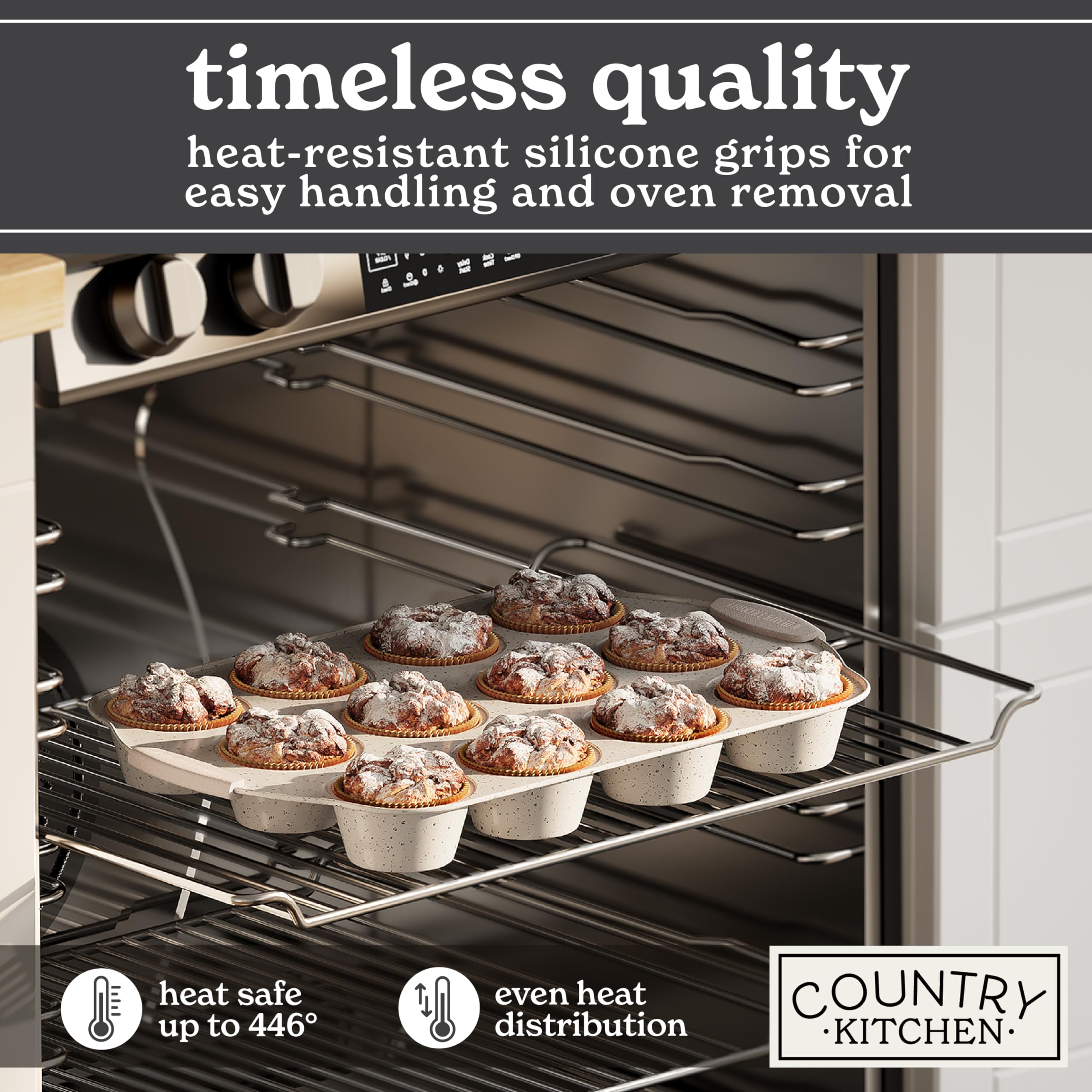 Nonstick Stackable Bakeware Set - 10-Piece Durable Country Kitchen Baking Pans with Easy Release, Cream Color - Perfect for Cakes, Cookies, Pies & Holiday Baking