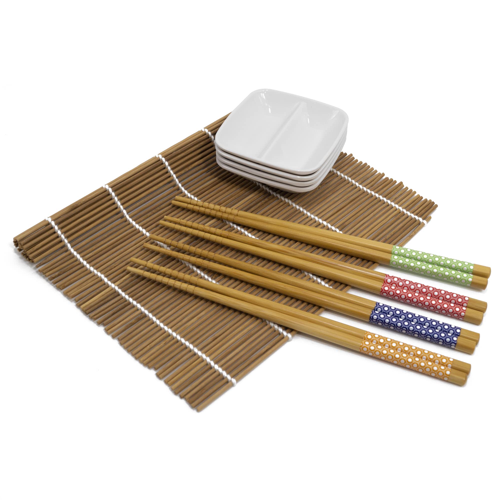 13-Piece Colorful Bamboo Chopsticks Set with Sauce Dishes - Eco-Friendly Reusable Chopsticks for Asian Cuisine, Sushi, Ramen & Home Dining