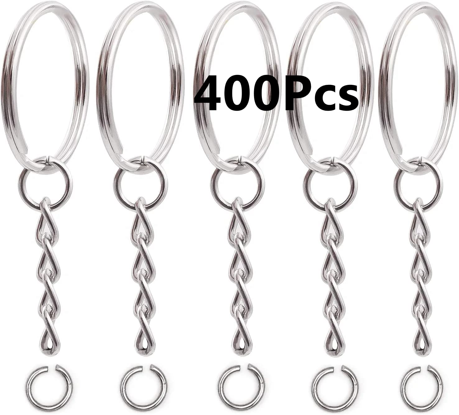 KINJOEK 400 PCS 1 Inch 25mm Key Chain Rings - Nickel Plated Metal Split Keychain Rings with Open Jump Ring - DIY Key Ring Connector Accessories for Keys, Jewelry Making, Craft Projects & Gift Packaging