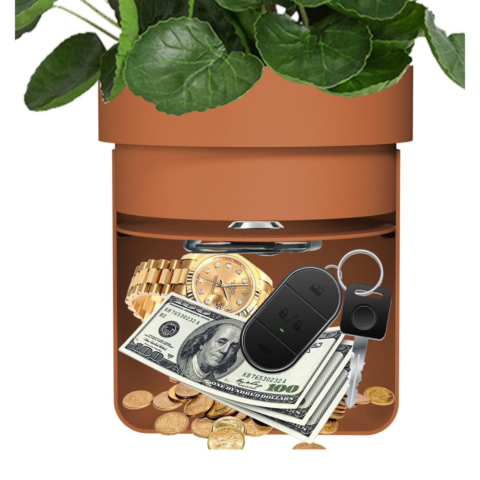 Flower Pot Safe with Key Lock - Outdoor Hidden Safe Box for Money & Valuables - Small Home Security Storage for Cash, Jewelry, Keys - Perfect for Gardens, Patios & Indoor Use (Brown)