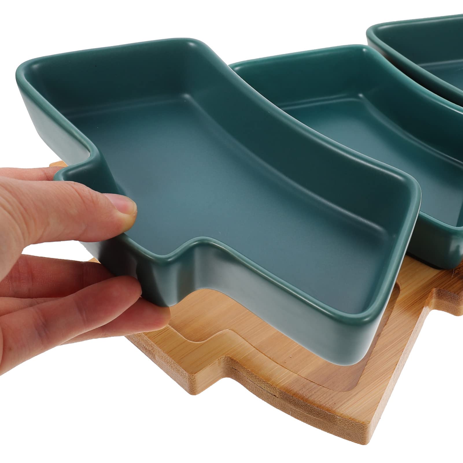 Angoily Christmas Tree Shaped Ceramic Serving Tray with Base - 10.4 Inch Green Holiday Appetizer Platter for Snacks, Fruit & Candy | Perfect for Xmas Parties, Entertaining & Festive Dessert Displays