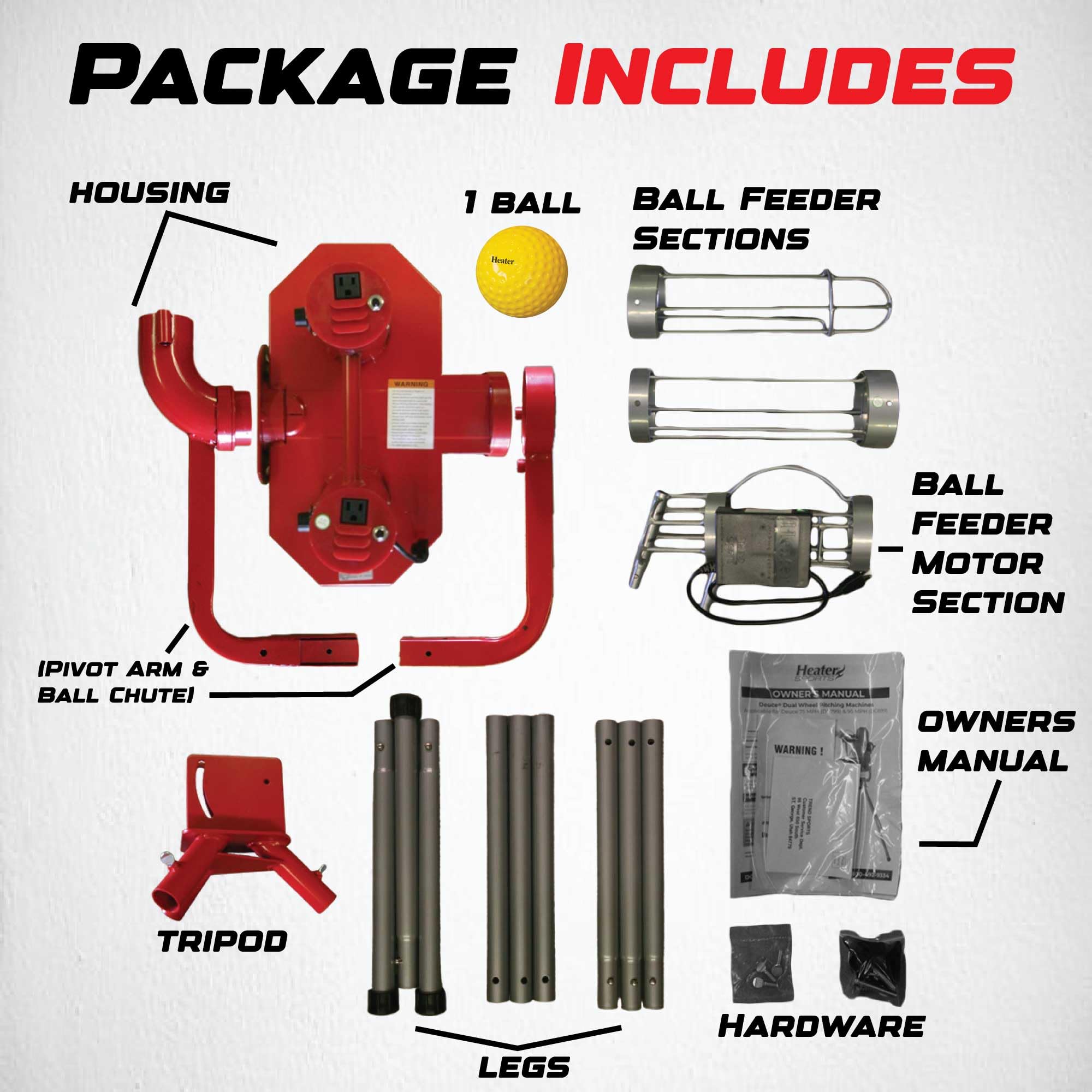 Heater Sports Deuce 95 MPH Adjustable Baseball Pitching Machine with Auto Ball Feeder - Fastball & Curveball Pitching Machine for Training, Practice & Games - Works with Real Baseballs & Machine Balls - Perfect for Youth, High School & Adult Baseball Players - Indoor & Outdoor Use