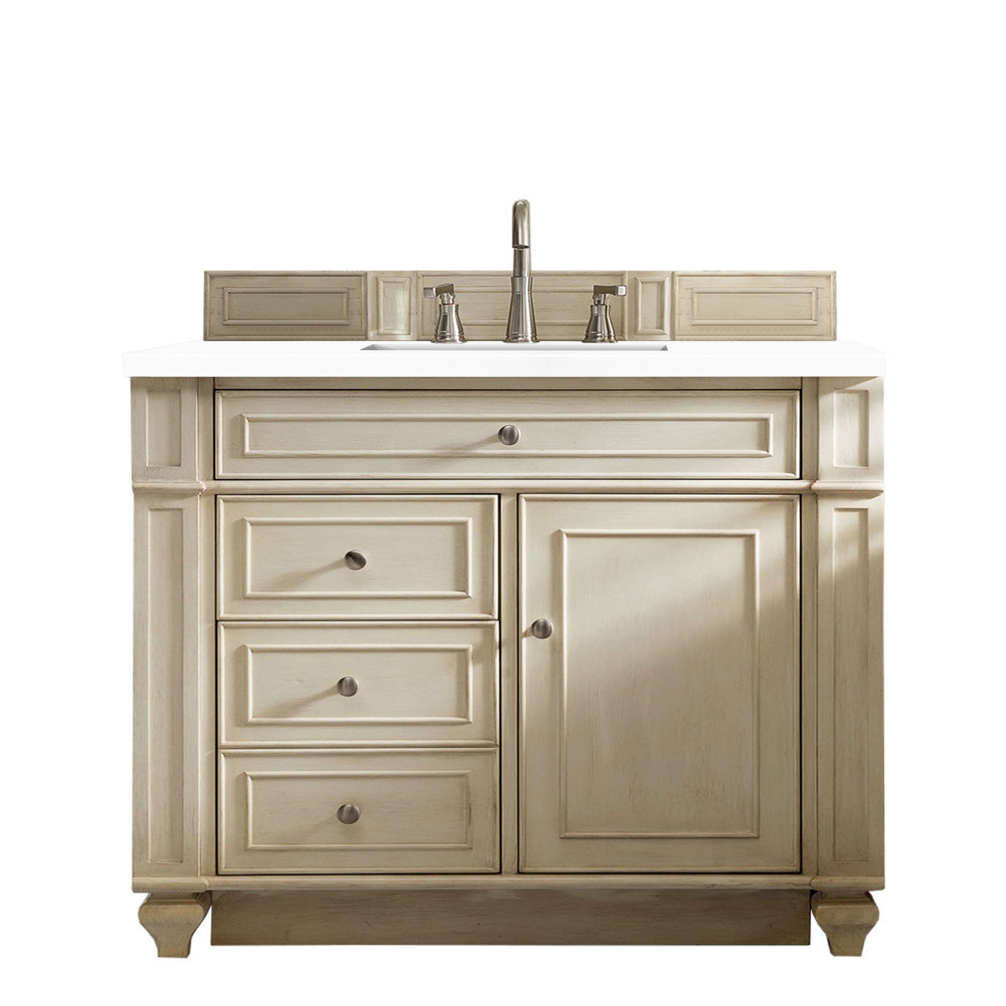 Bristol 36 Inch Single Bathroom Vanity Set with 3CM White Zeus Quartz Countertop - Vintage Vanilla Finish for Classic & Modern Bathrooms