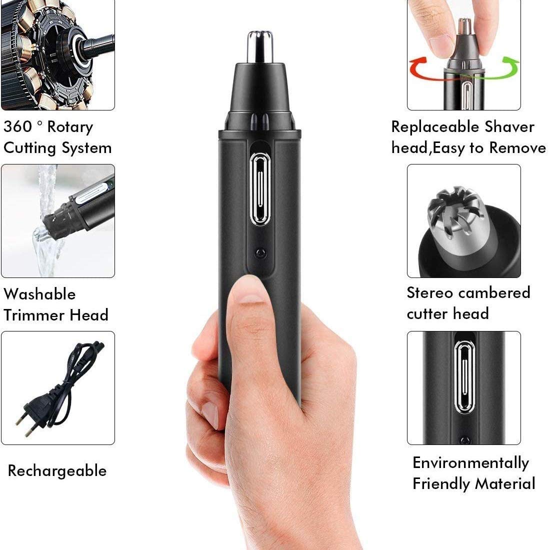Professional 4-in-1 Painless Nose & Ear Hair Trimmer for Men & Women - Waterproof Stainless Steel Head with Dual Edge Blades & Quiet Motor - Includes Cleaning Brush - Perfect for Travel, Grooming & Personal Care