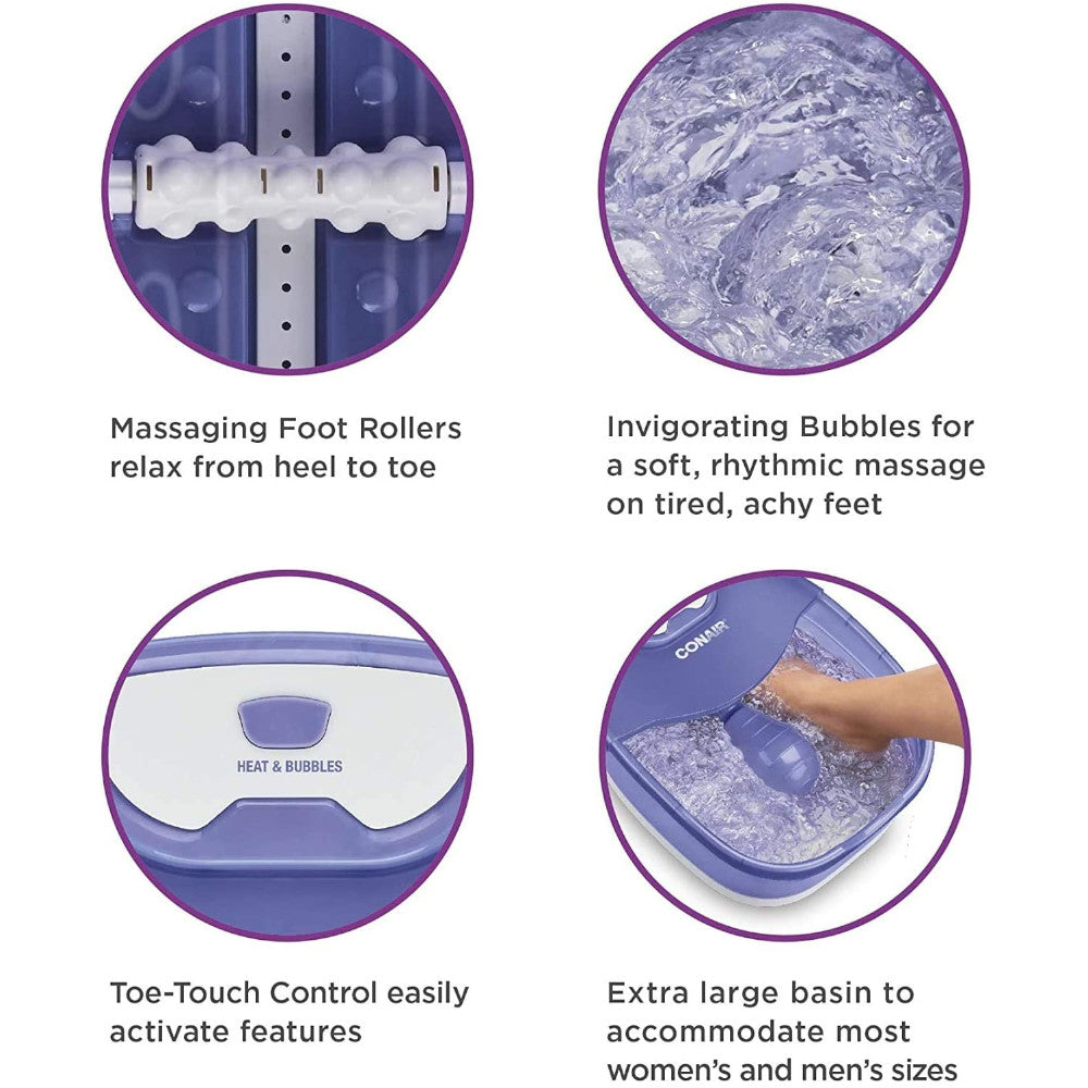 CONAIR FB90C Heat Sense Foot Spa with Heated Bubble Massage - Electric Pedicure Basin for Relaxation & Foot Care at Home