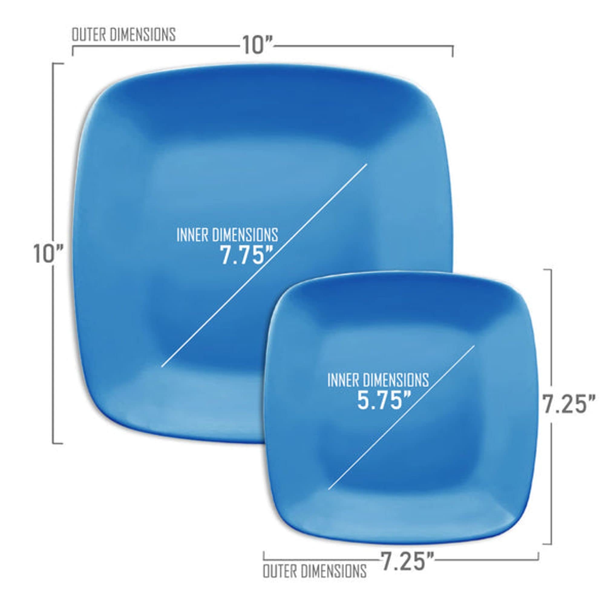 Elegant Disposable Plastic Dessert Plates 120 Pcs - Heavy Duty Round & Square Blue Salad Plates (7.25
