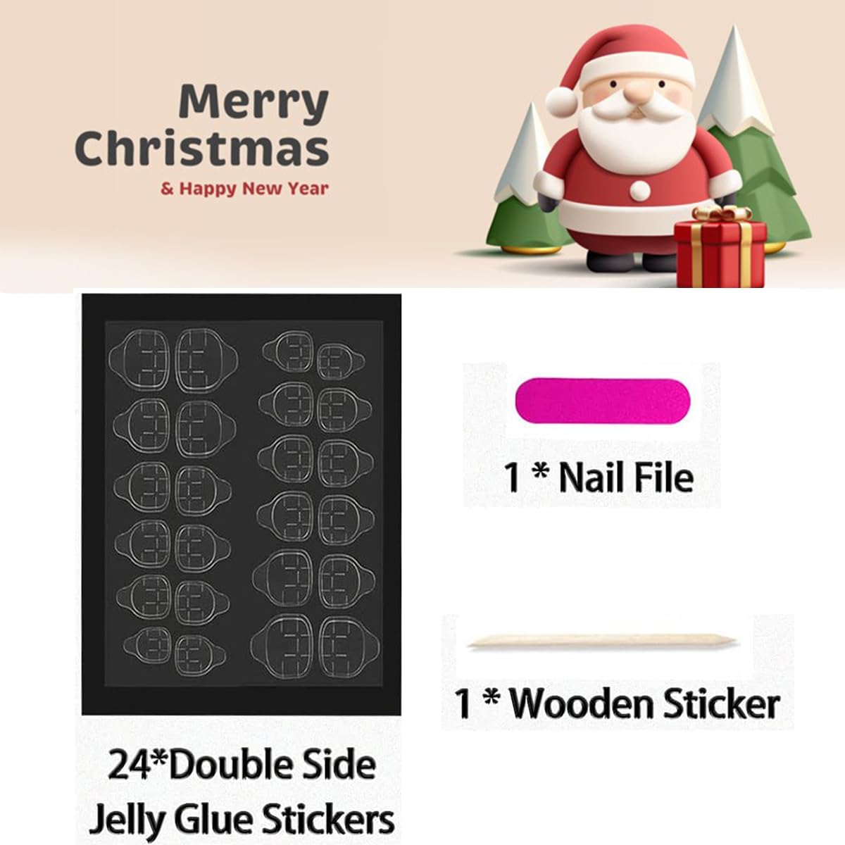 24Pcs Christmas Press on Nails - Almond Shape Fake Nails with Red Christmas Hat & French Tip Designs | Acrylic Glue on Nails | Glossy Full Cover Snowflake Bow Stick on Nails for Women | Perfect for Holiday Parties, Gift Giving & Festive Nail Art
