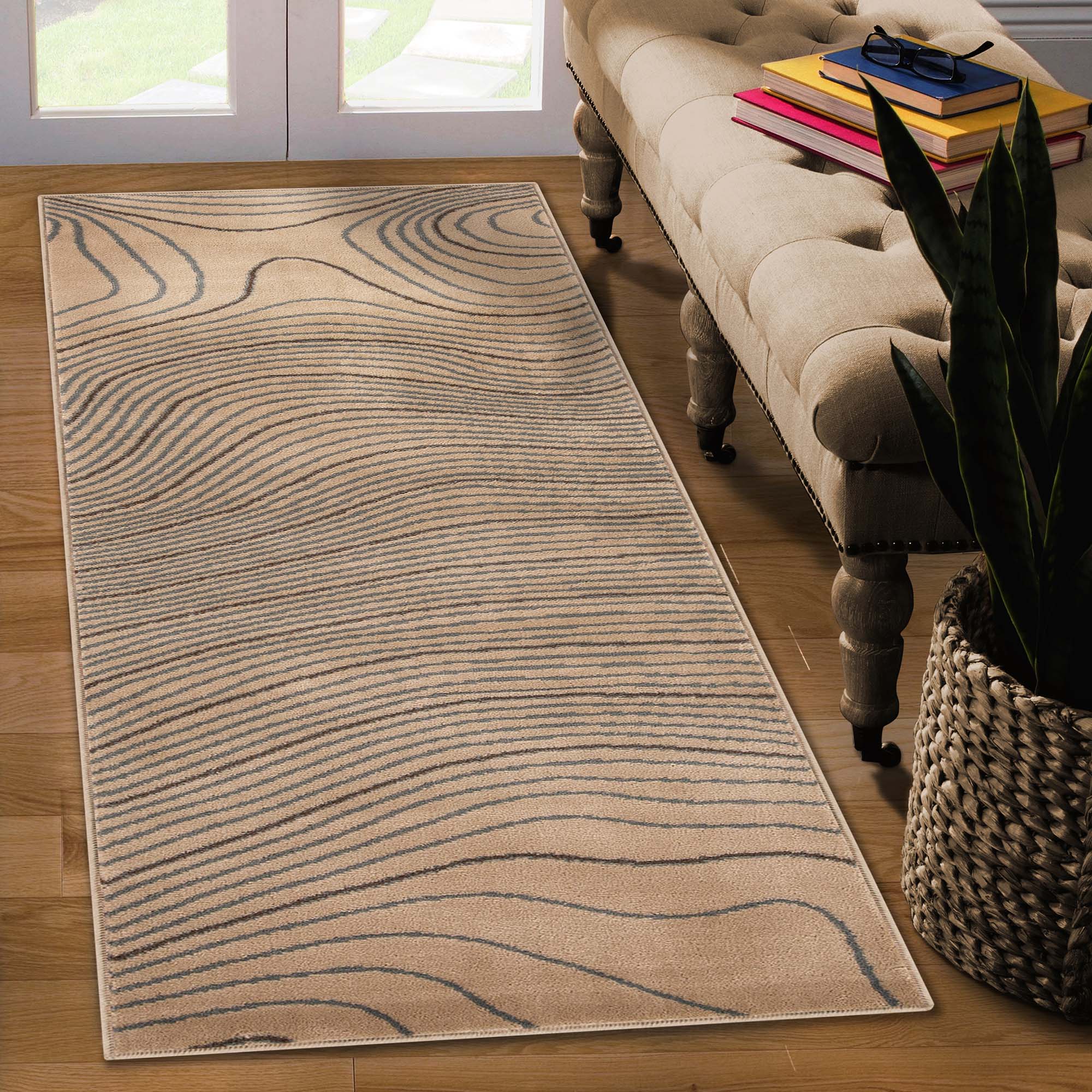 Veer Modern Abstract Wood Grain Indoor Area Rug or Runner - Soft Non-Slip Living Room Carpet for Bedroom, Hallway & Home Decor