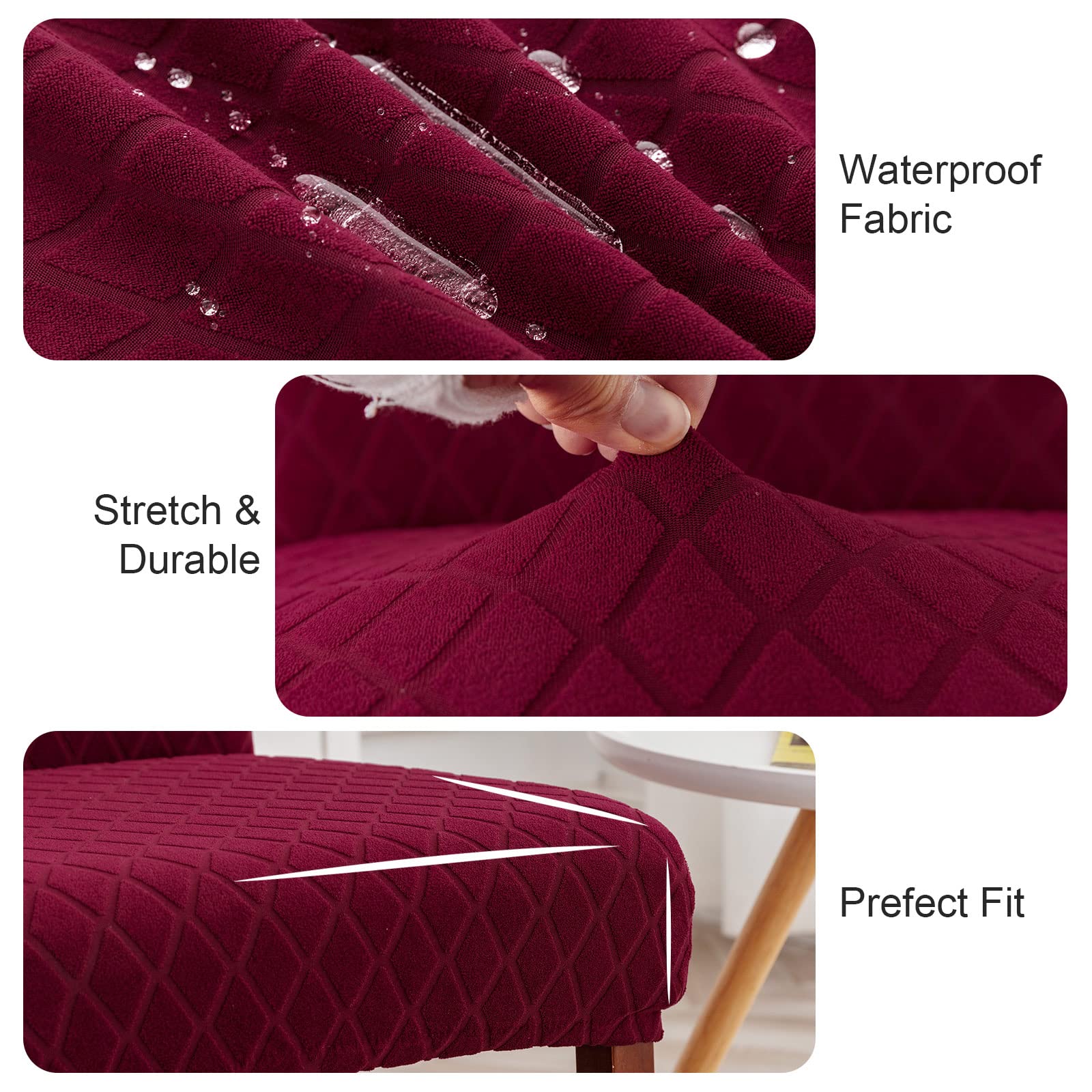 Waterproof Stretch Jacquard Dining Chair Covers - 6 Pack Removable Washable Slipcovers for Kitchen, Restaurant, Hotel (Argyle-Wine Red) | Spill Protection & Home Decor Upgrade